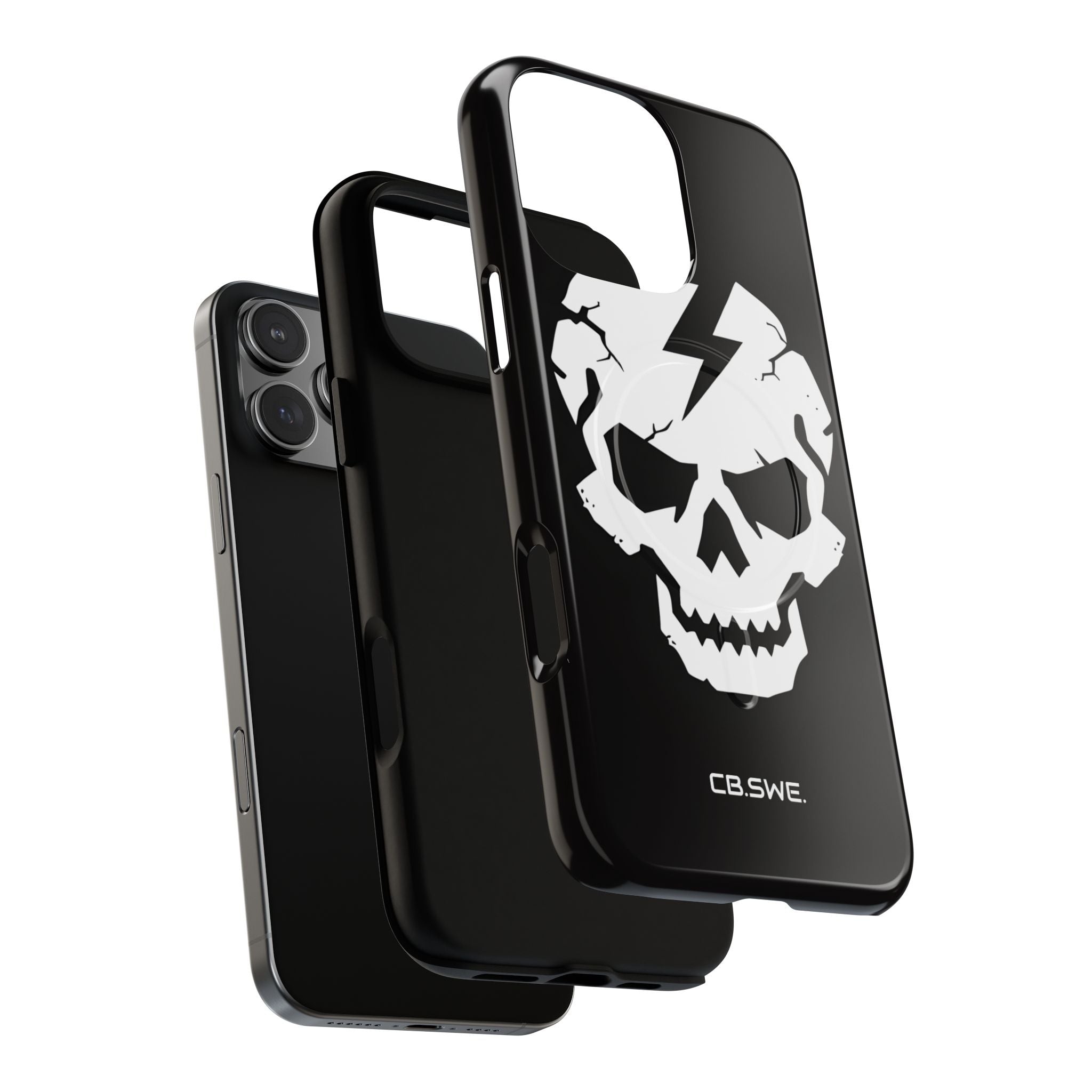 Minimalist White Skull Lightning Bolt Icon iPhone 16 - Tough+