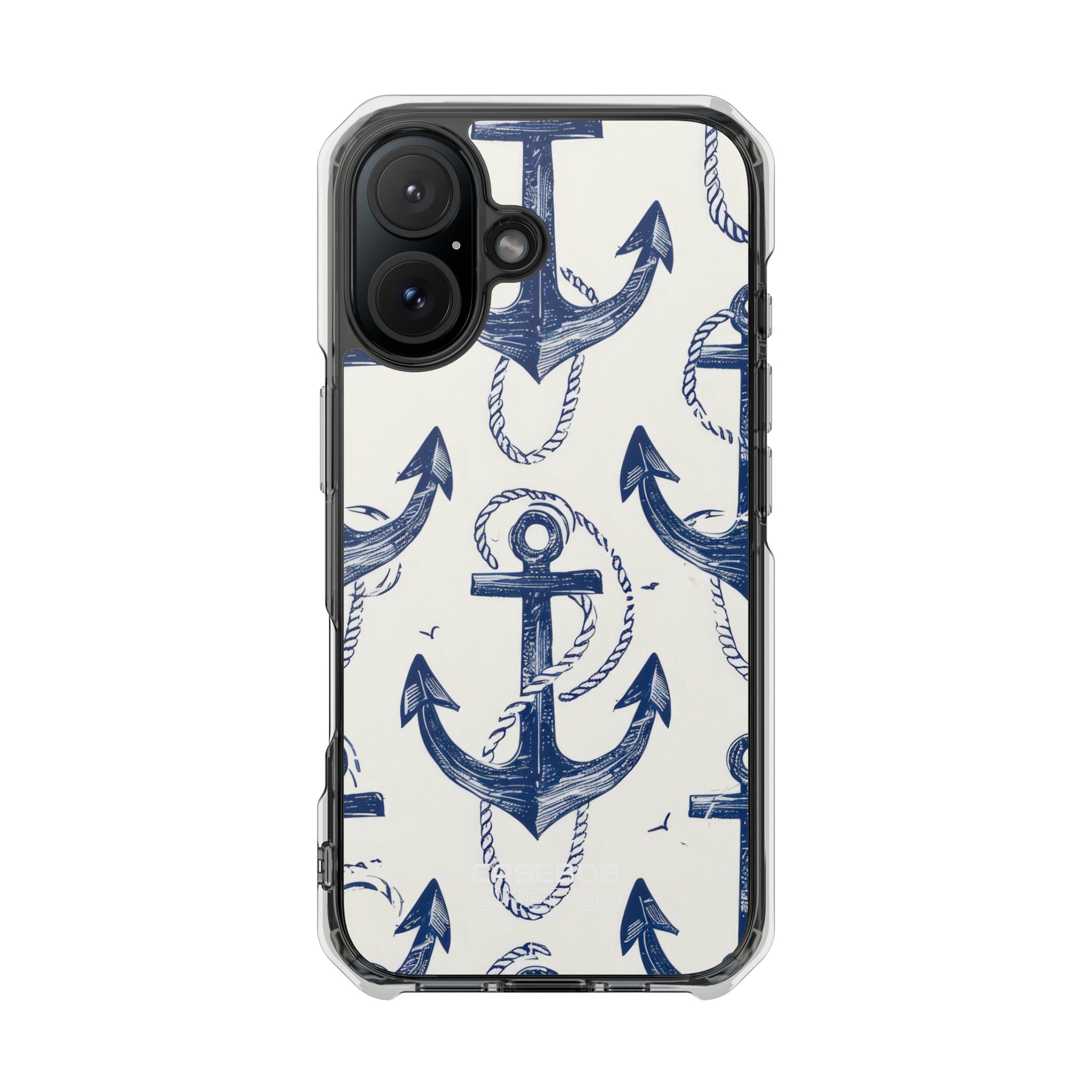 Navy Anchor Tapestry iPhone 16 - Impact Clear+