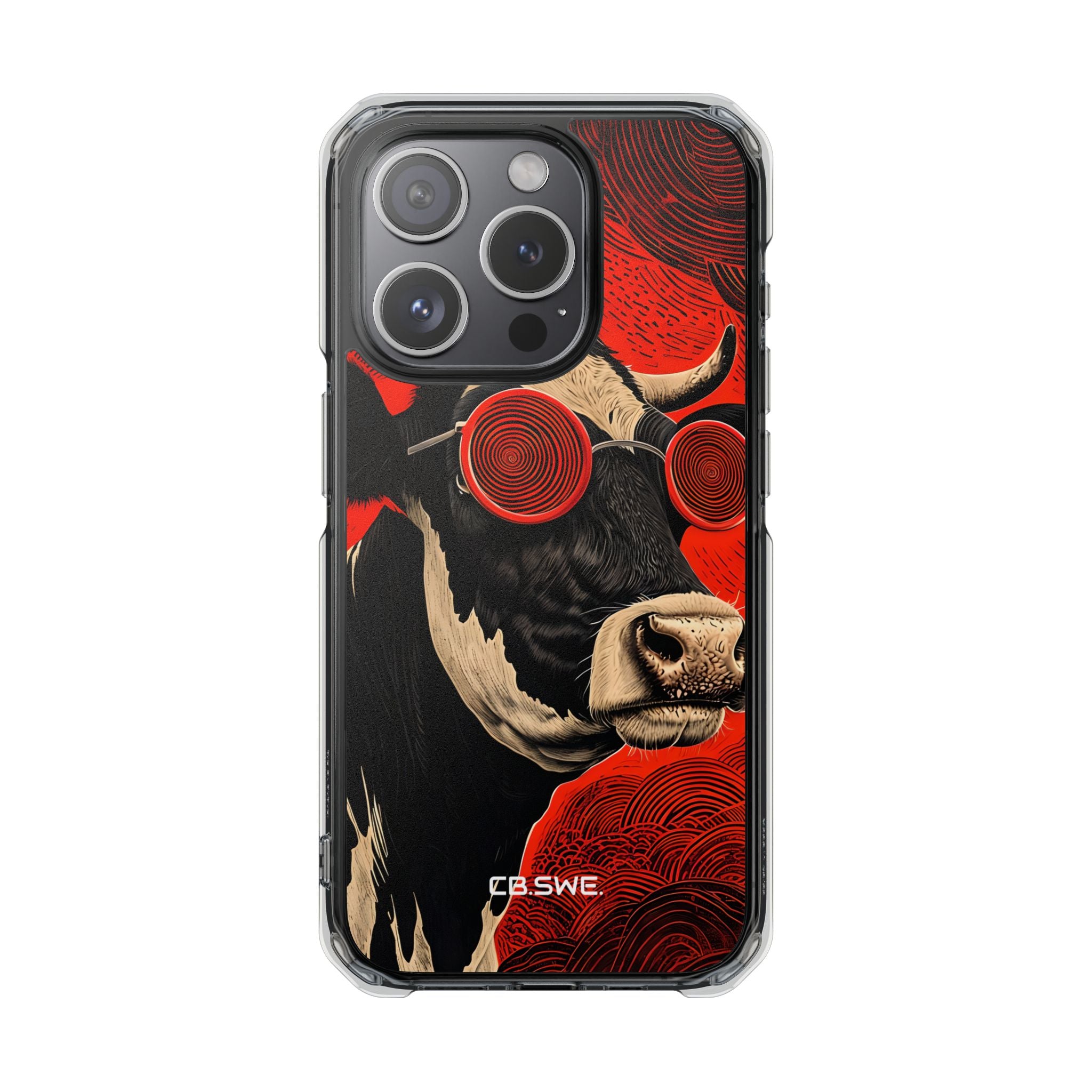 Surreal Black White Cow Red Spiral Sunglasses iPhone 15 - Impact Clear+