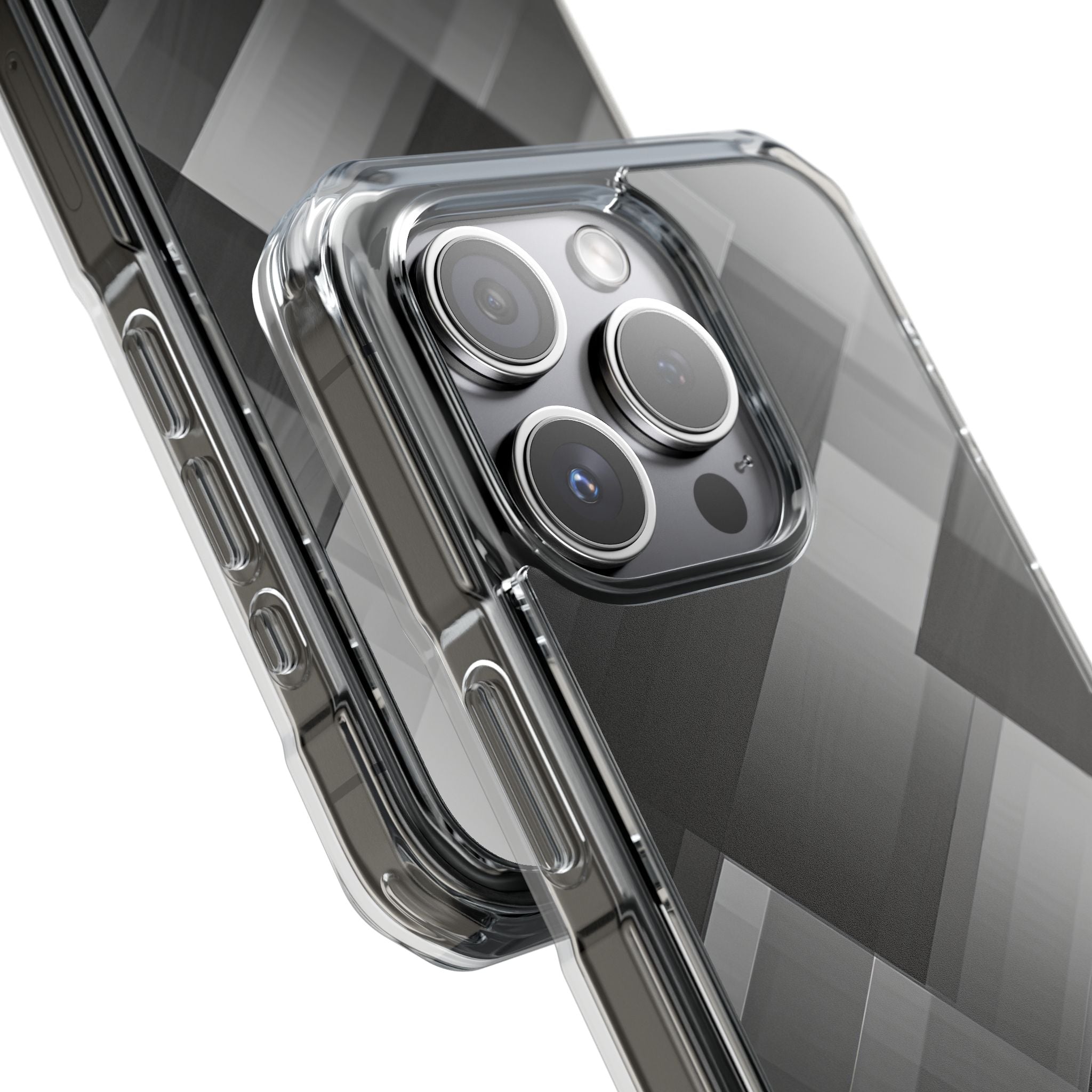 Grayscale Geometric Layers iPhone 15 - Impact Clear+