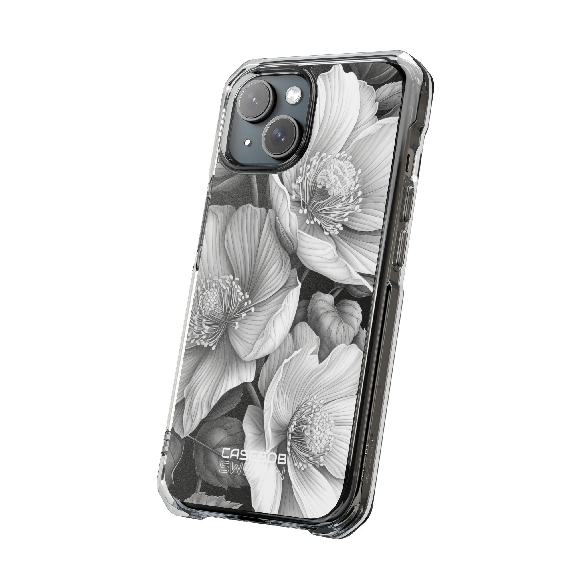Monochrome Petal Dance iPhone 15 - Impact Clear+