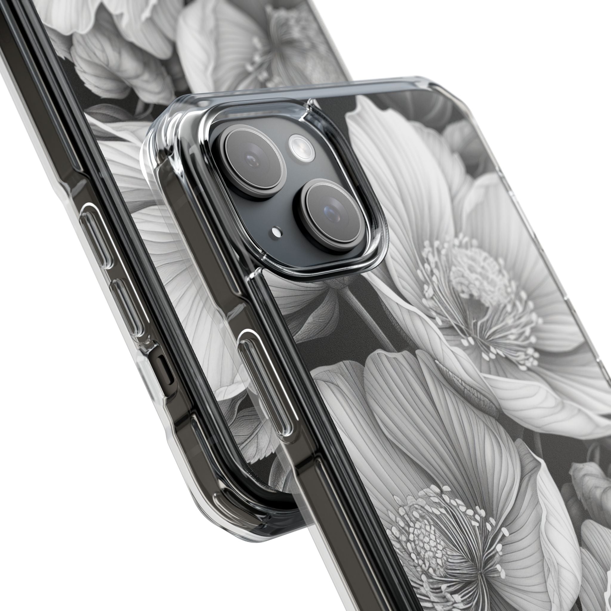 Monochrome Petal Dance iPhone 15 - Impact Clear+