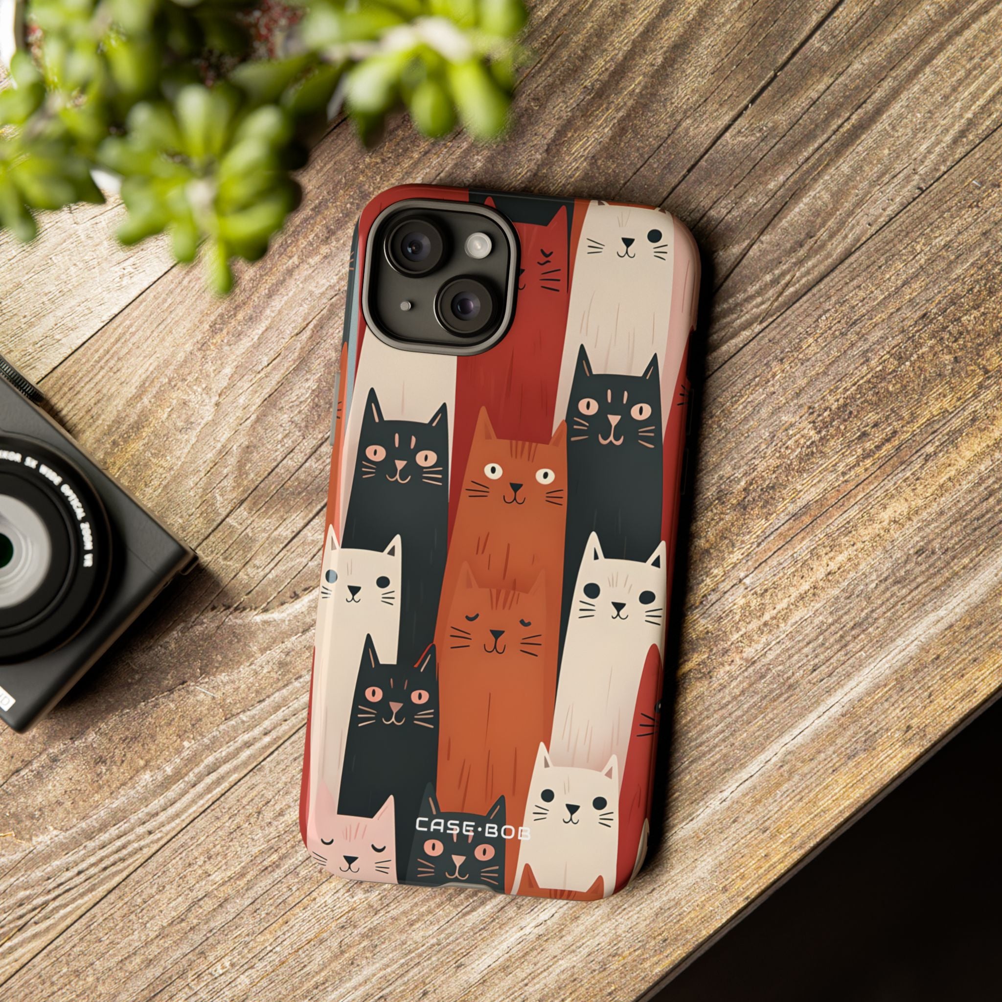 Elongated Cats Black iPhone 15 Plus Case - Tough