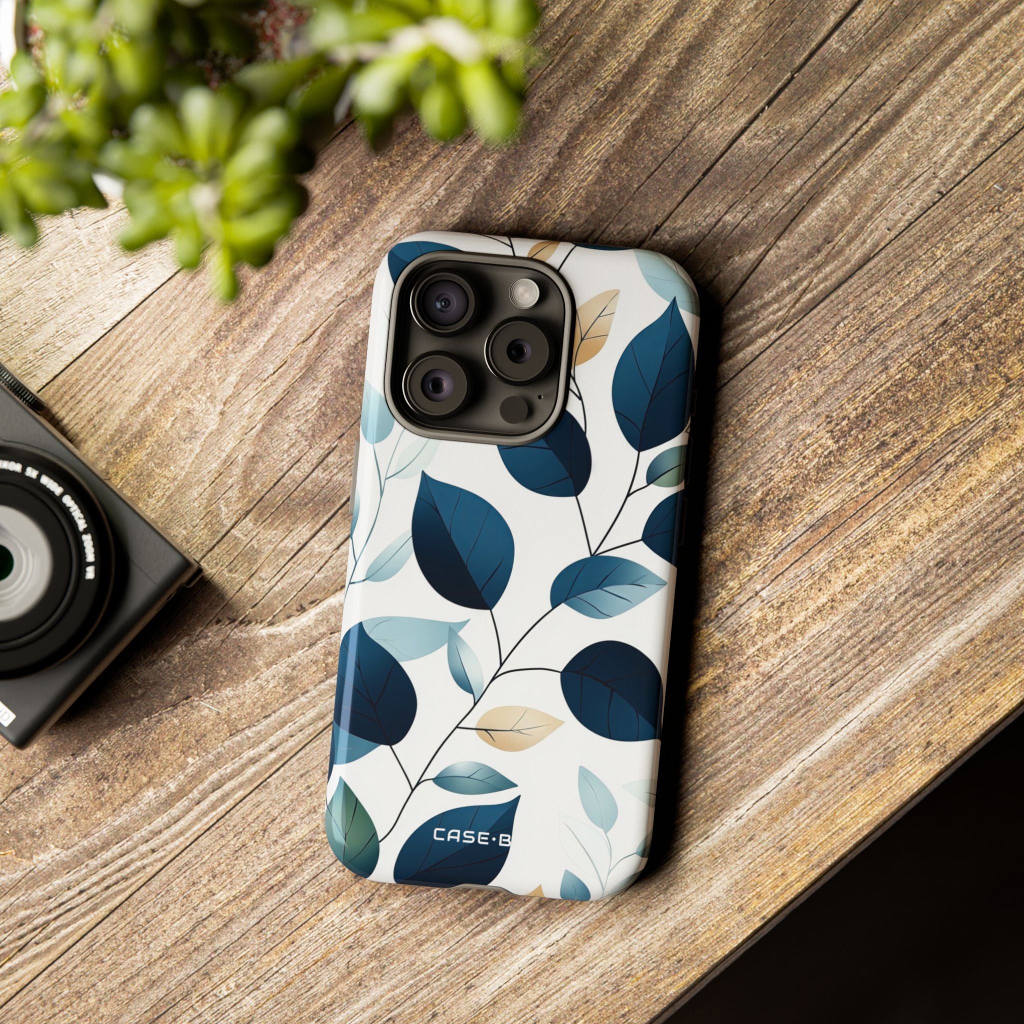 Navy Leaf Veins iPhone 15 Pro Case - Tough