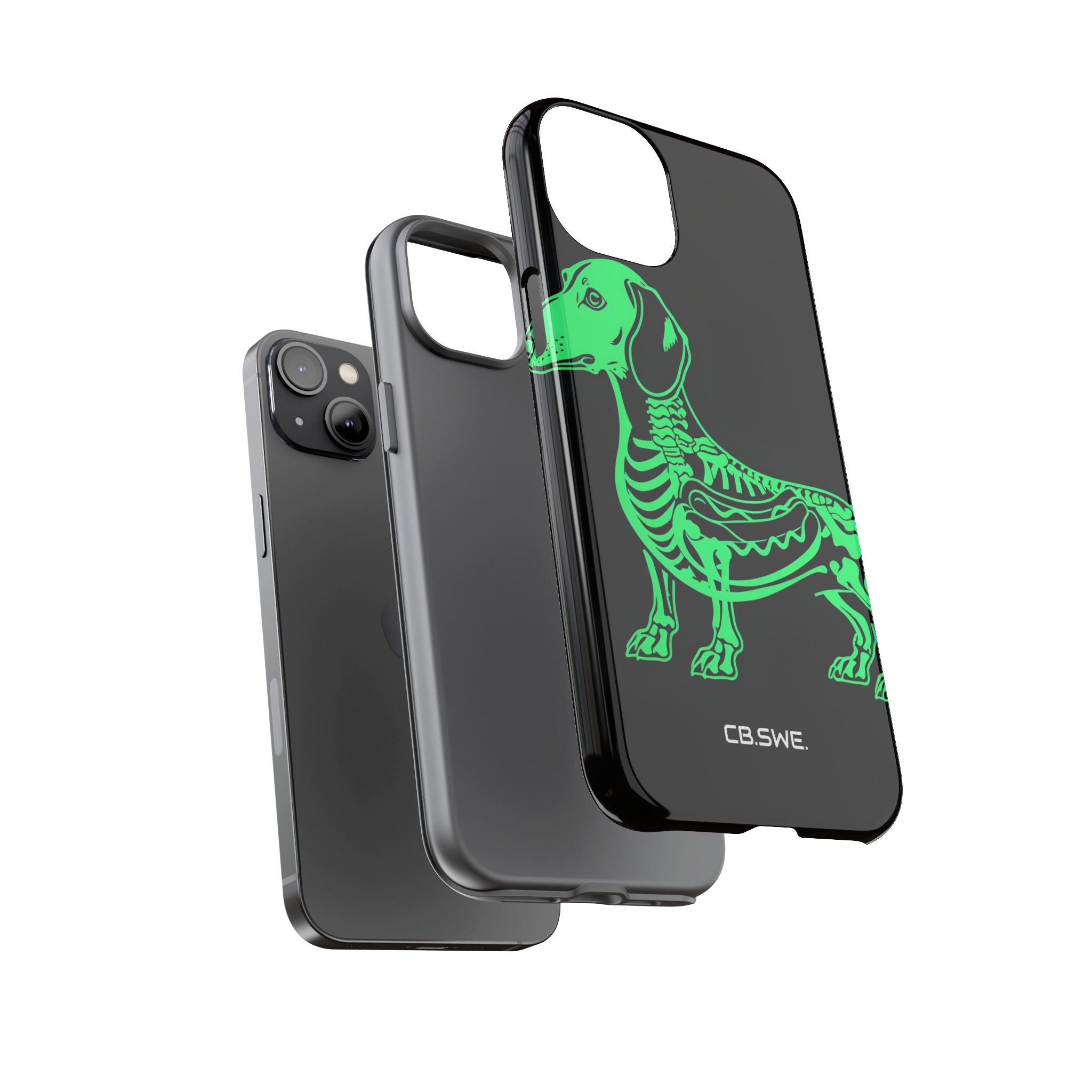 Neon Green Dachshund X-Ray Illustration Hotdog Phone Cover iPhone 14 - Tough