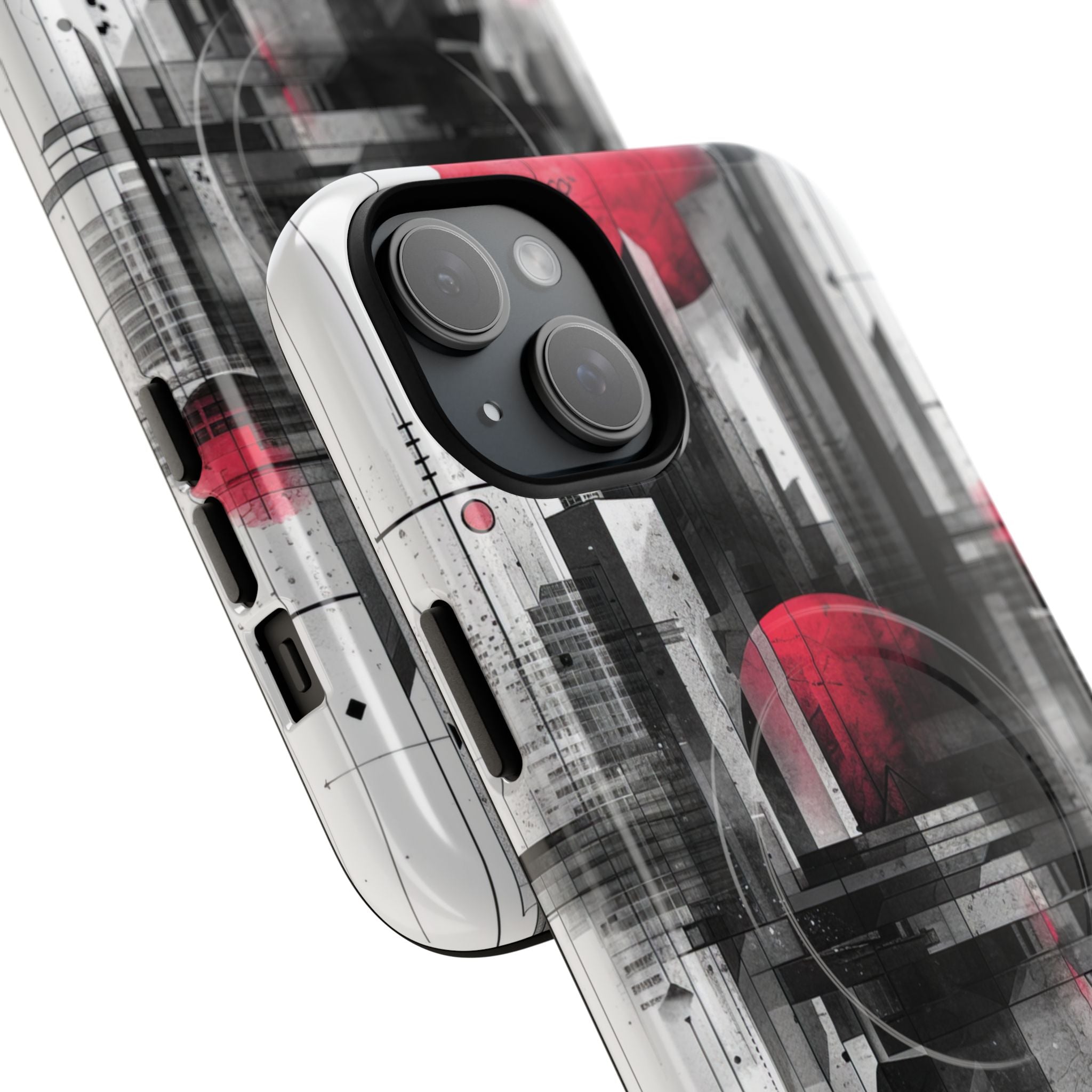 Crimson Gridlines Cityscape iPhone 15 - Tough+