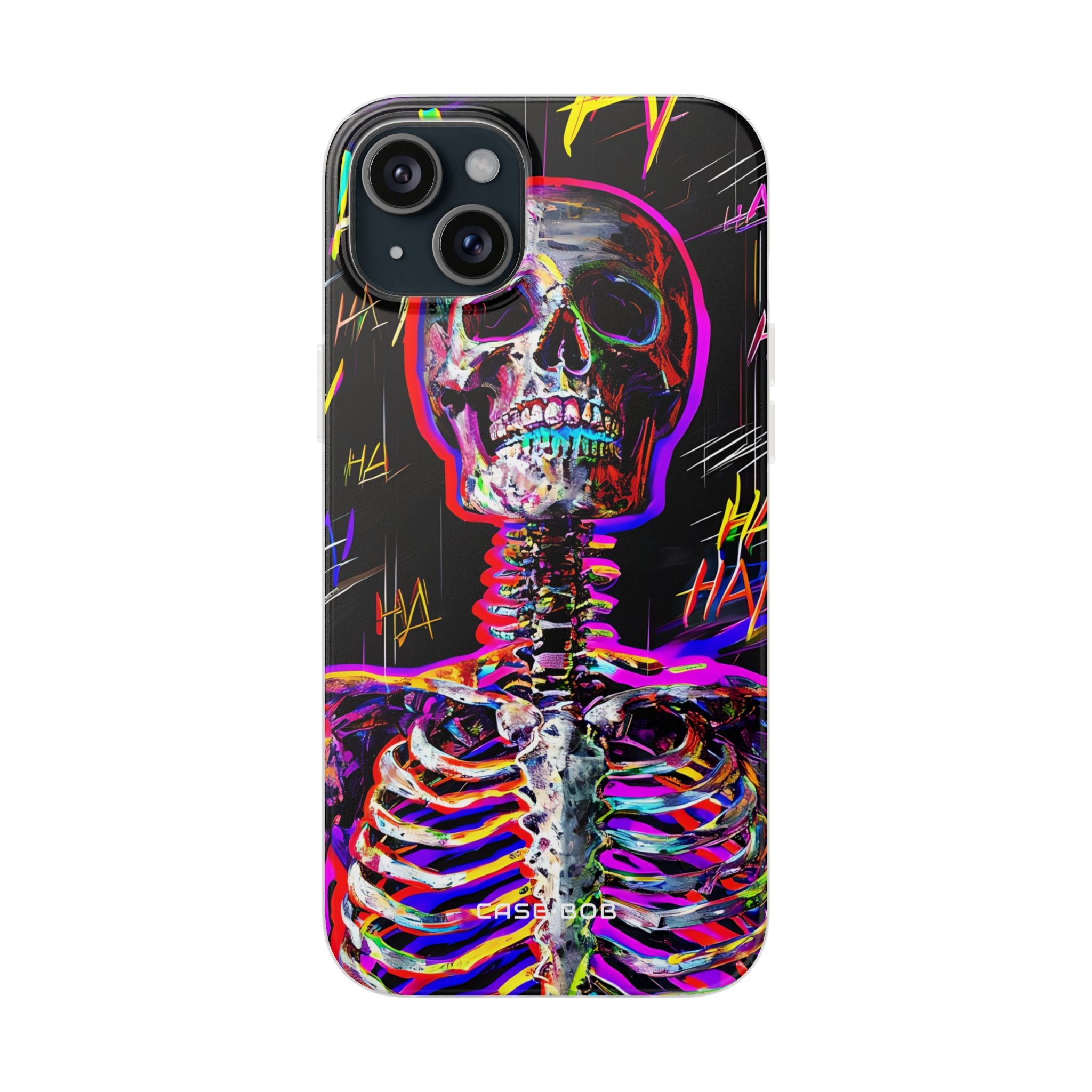 Neon Skeleton Laugh iPhone 15 Plus Case - Soft