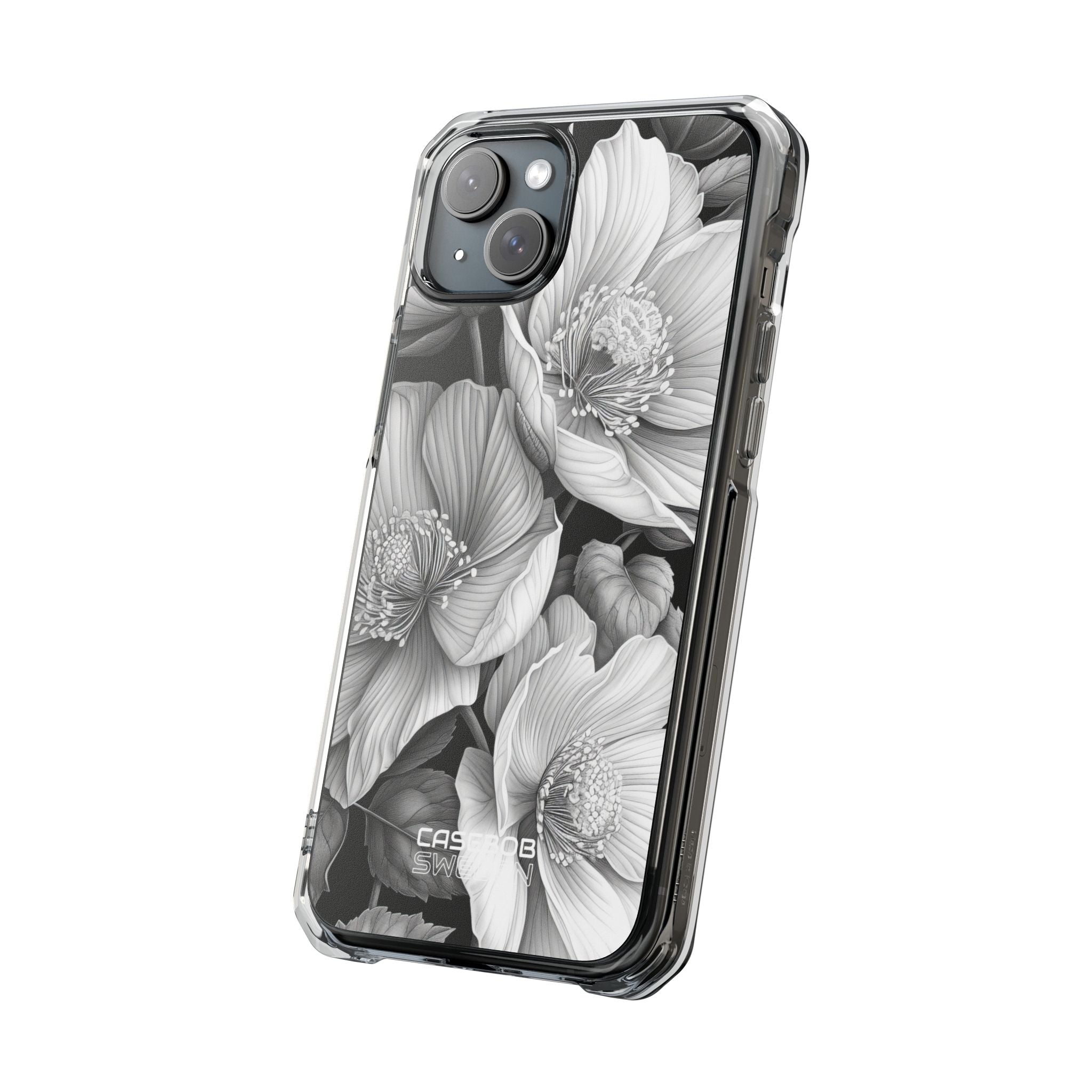Monochrome Petal Dance iPhone 15 - Impact Clear+