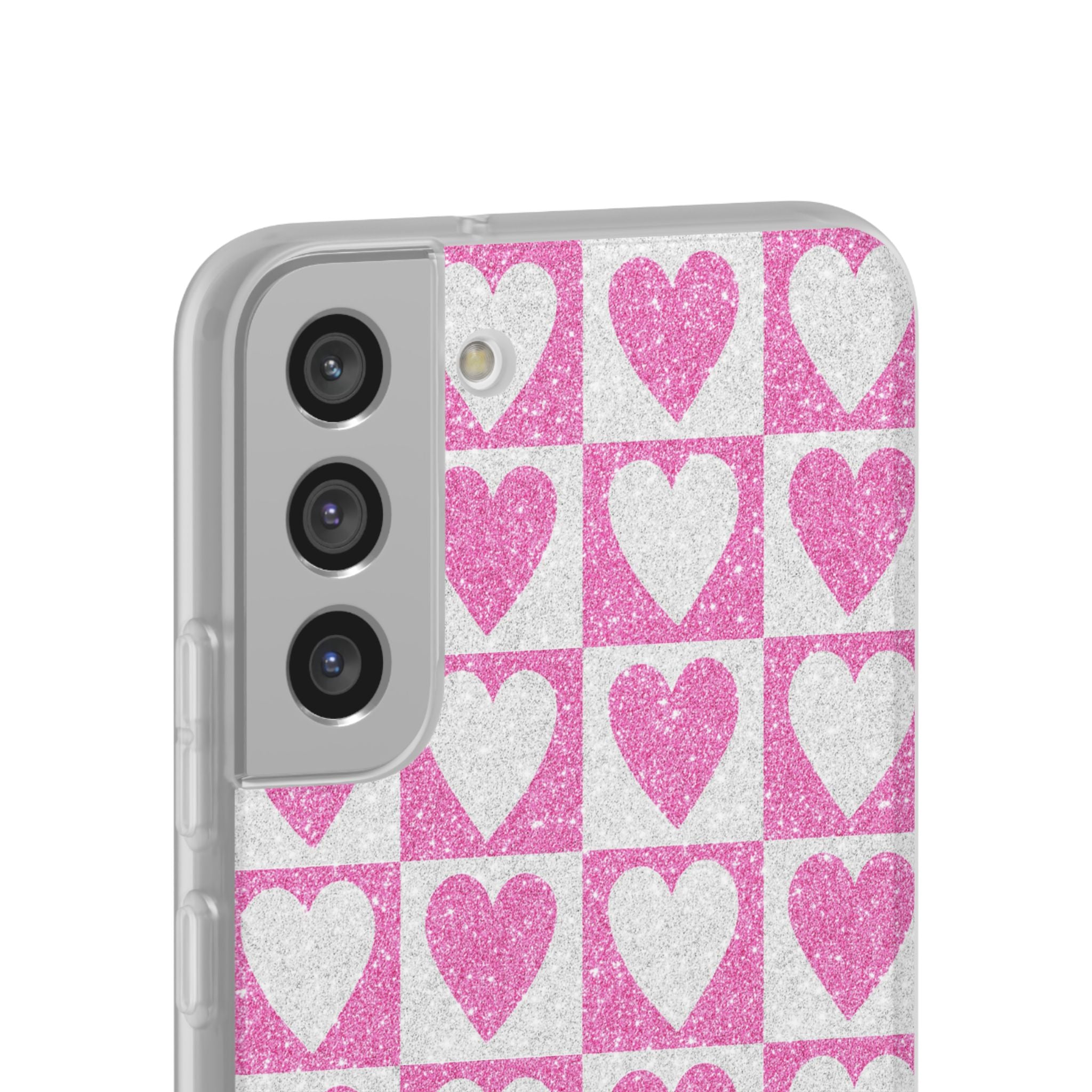 Glitter Heart Grid Samsung S22 Plus Case - Soft