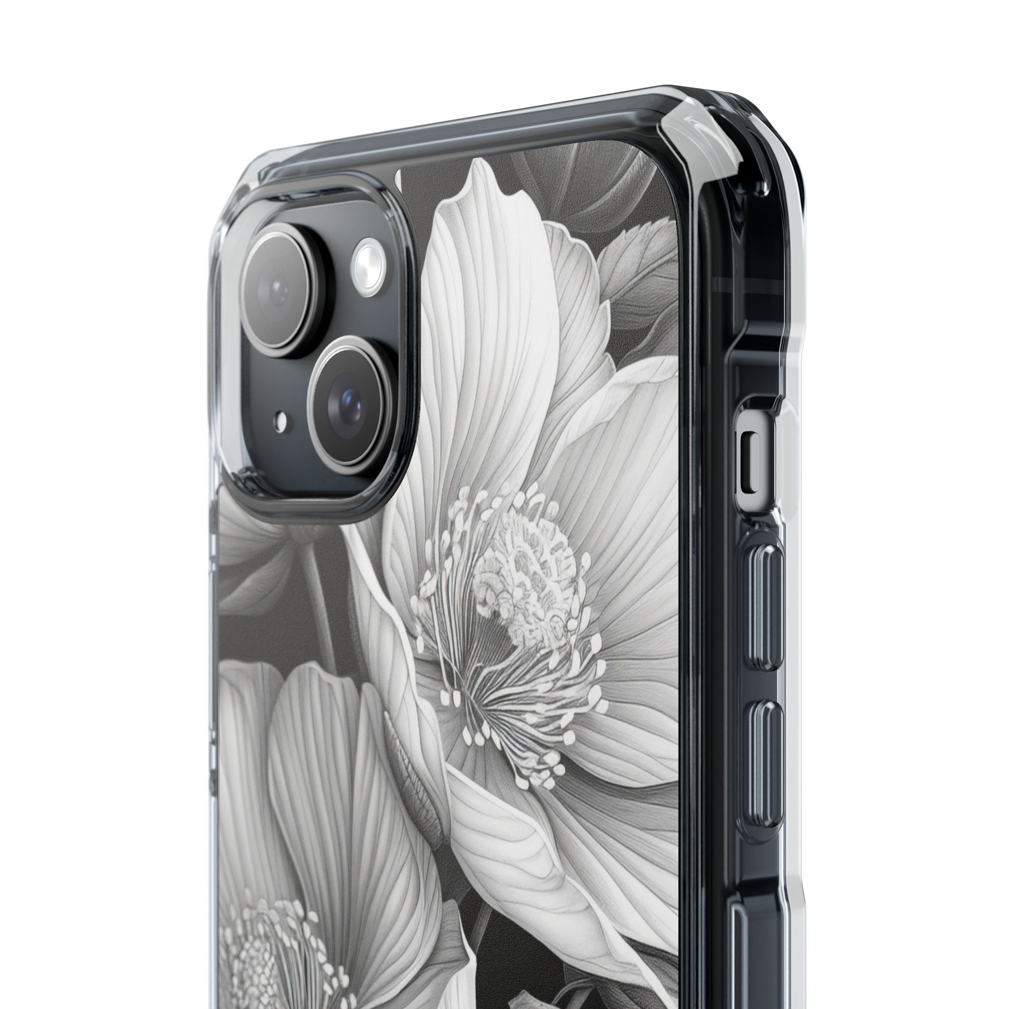 Monochrome Petal Dance iPhone 15 - Impact Clear+