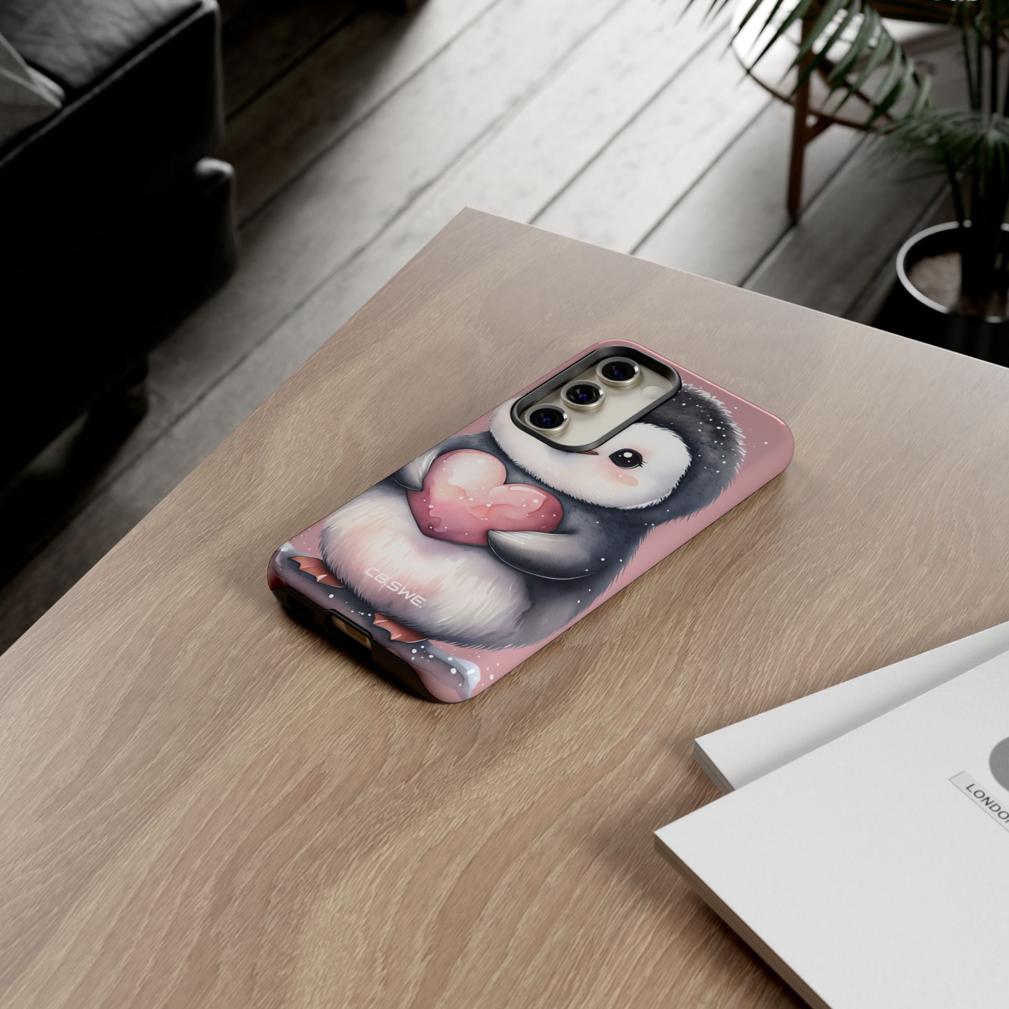 Charming Penguin Holding Heart Watercolor Illustration Samsung S23 - Tough