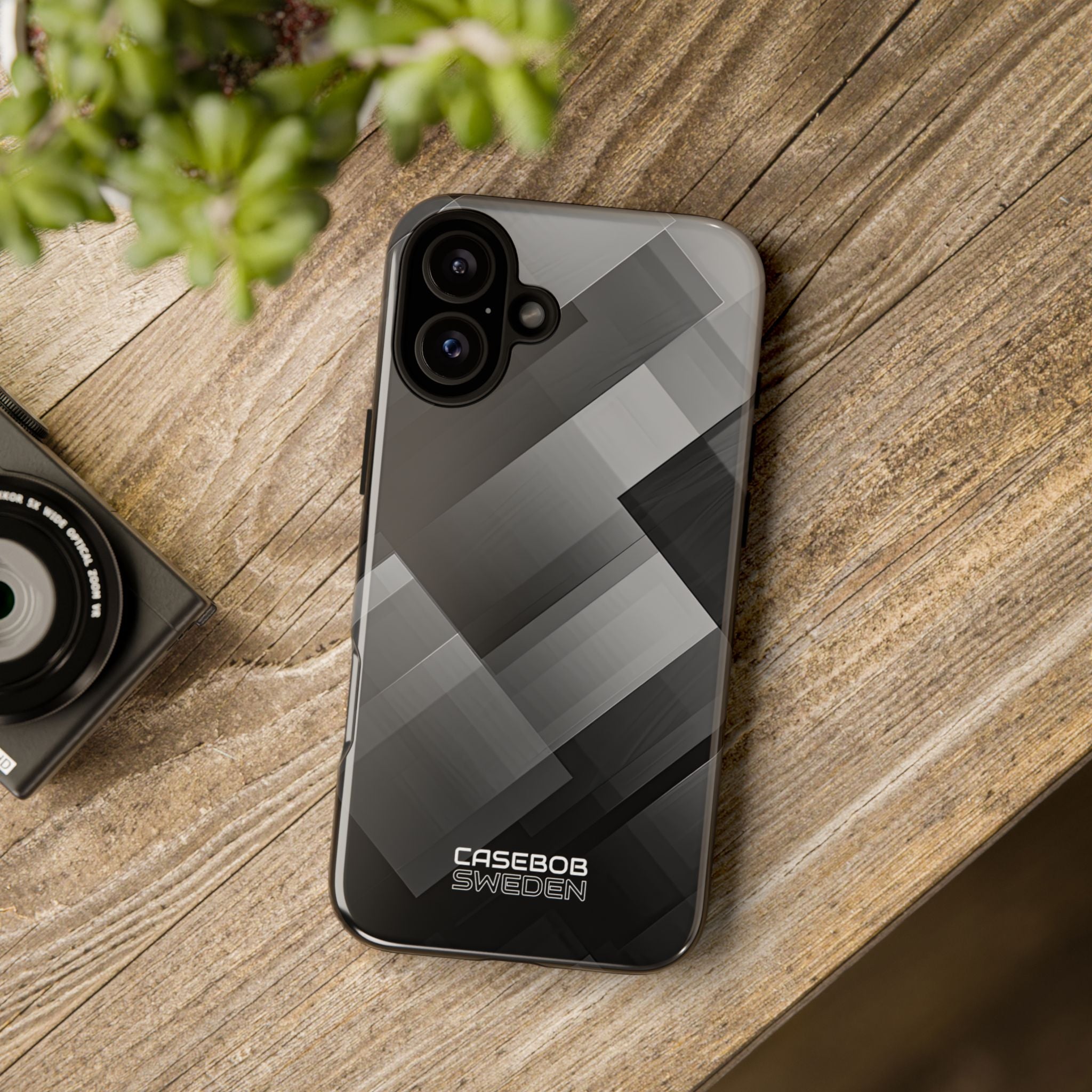 Grayscale Geometric Layers iPhone 16 - Tough