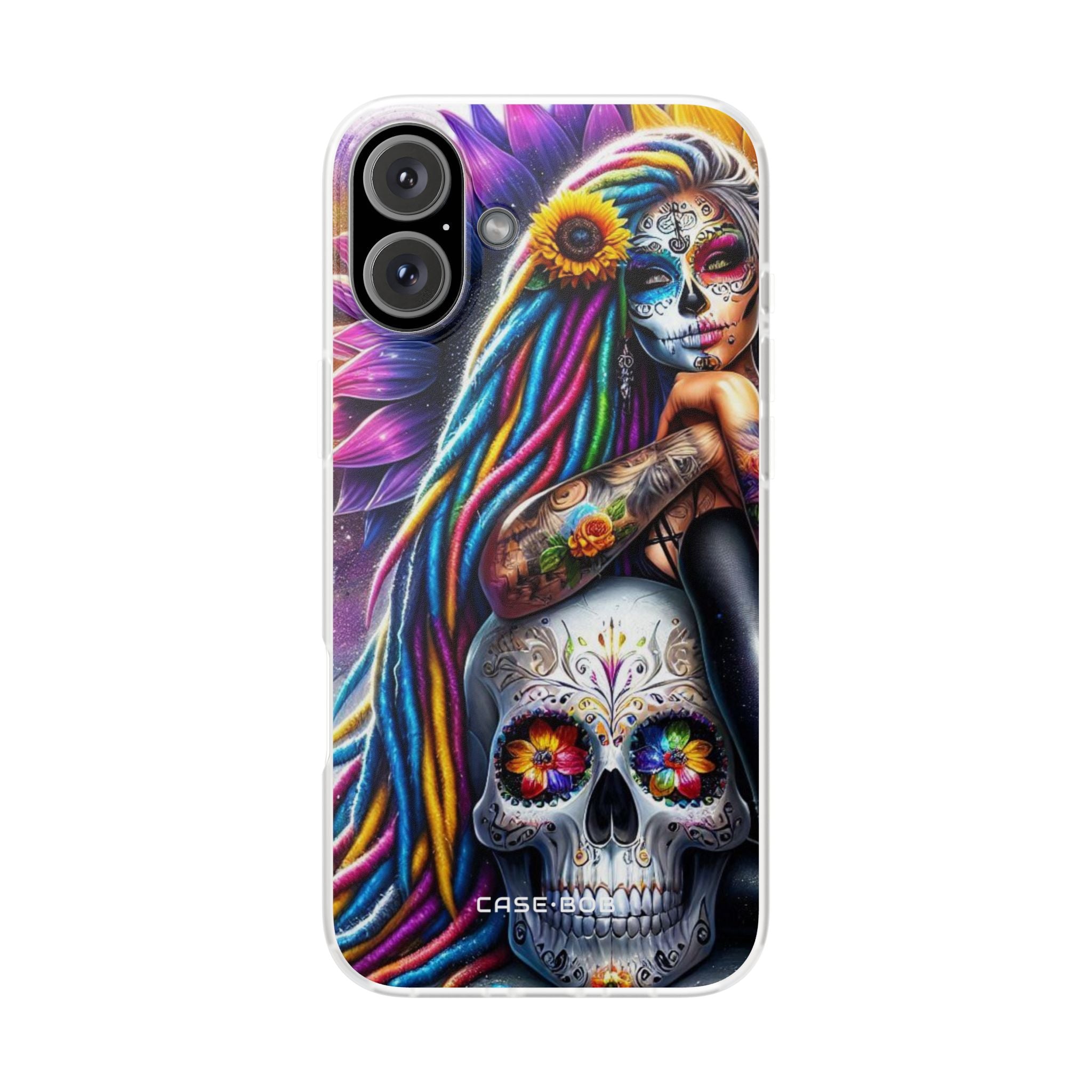 Sunflower Skull Glow iPhone 16 Plus Case - Soft