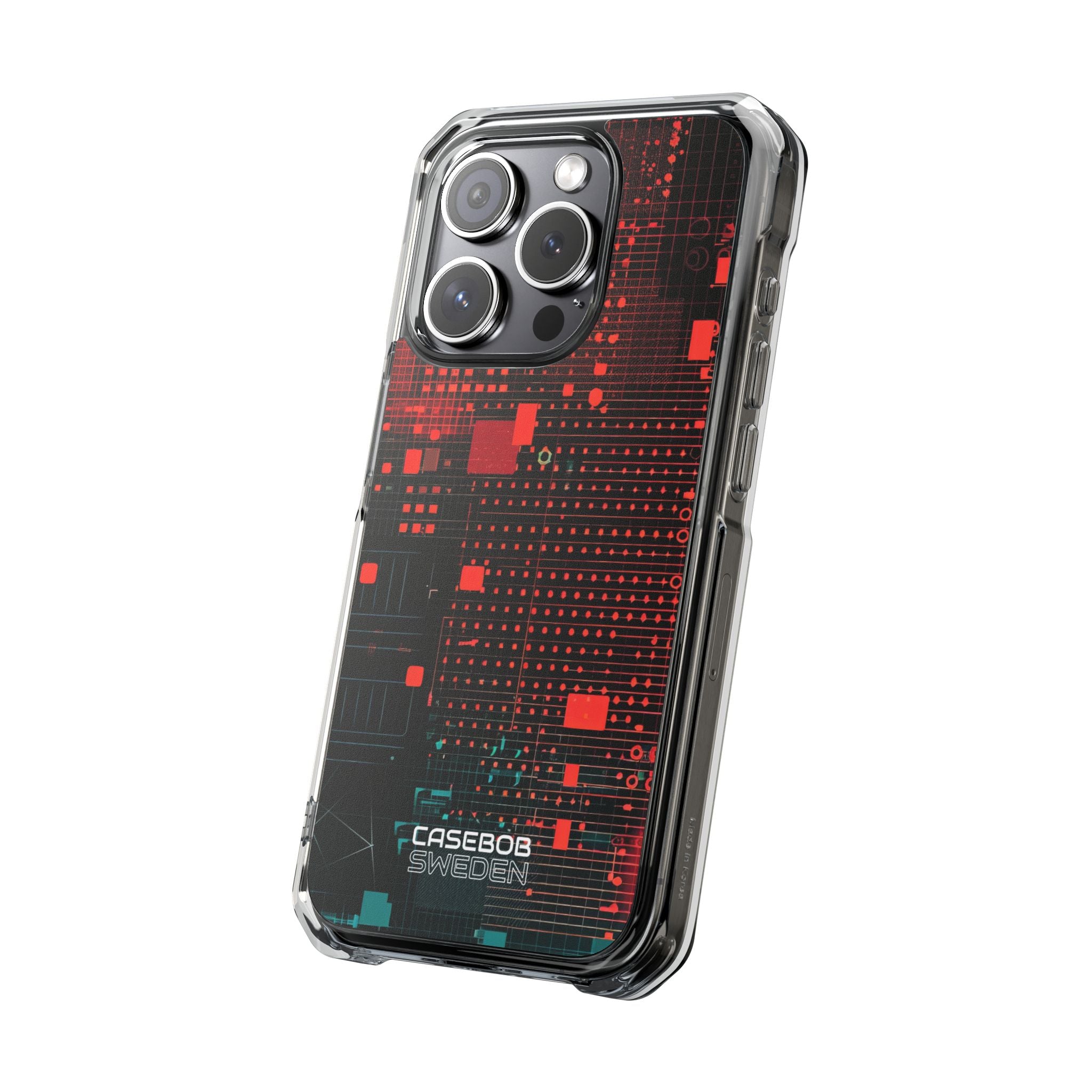 Crimson Circuit Grid iPhone 15 - Impact Clear+