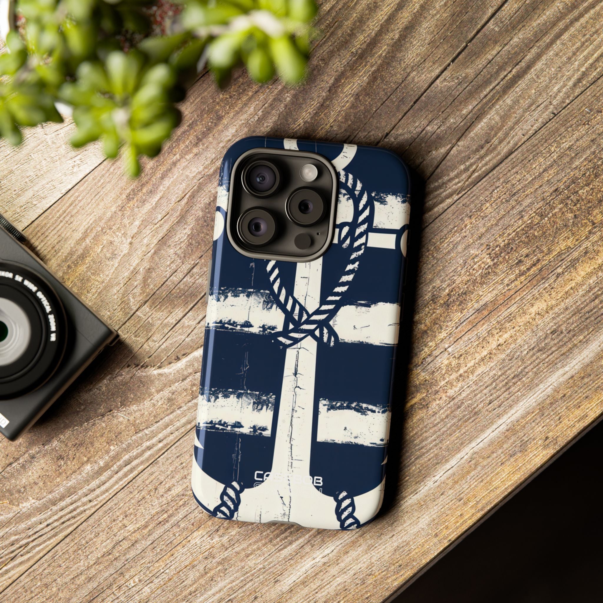 Strisce con ancora blu navy iPhone 15 - Tough