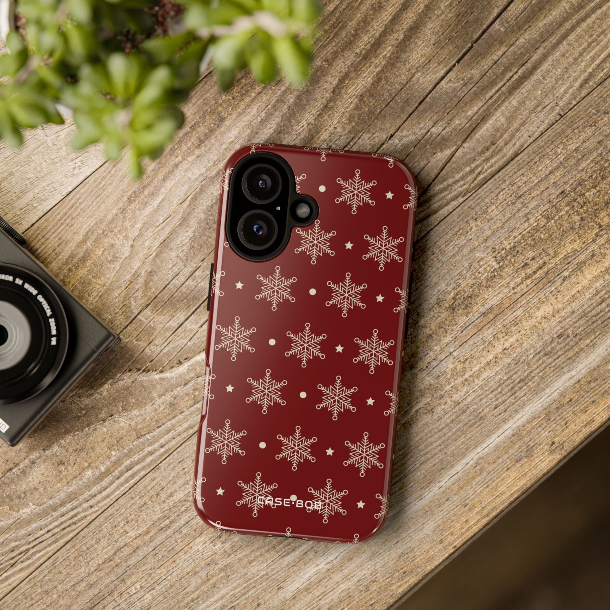 Cream Snowflake Crimson iPhone 16 Plus Case - Tough