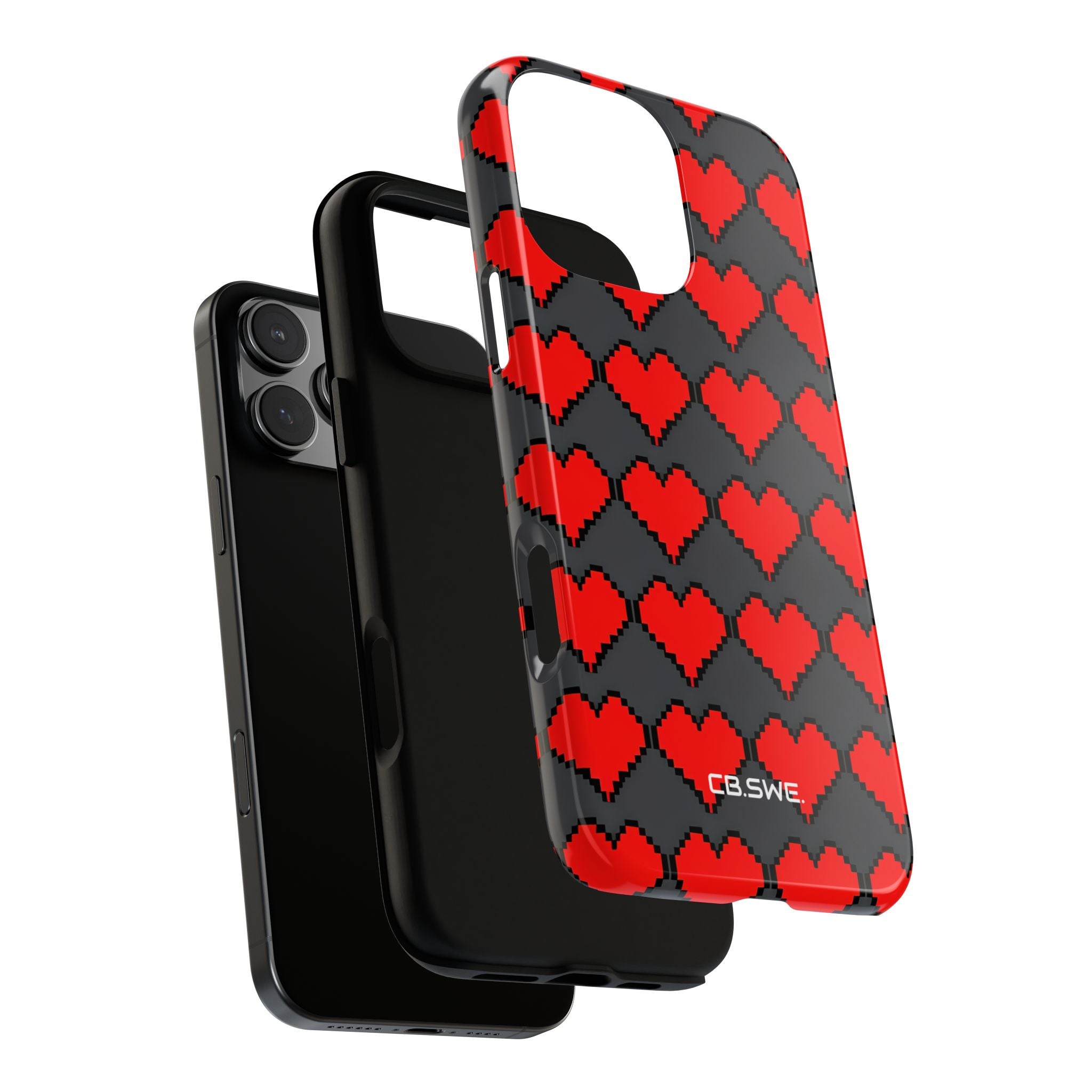 Red Heart Dark Gray Diamonds Seamless iPhone 16 - Tough