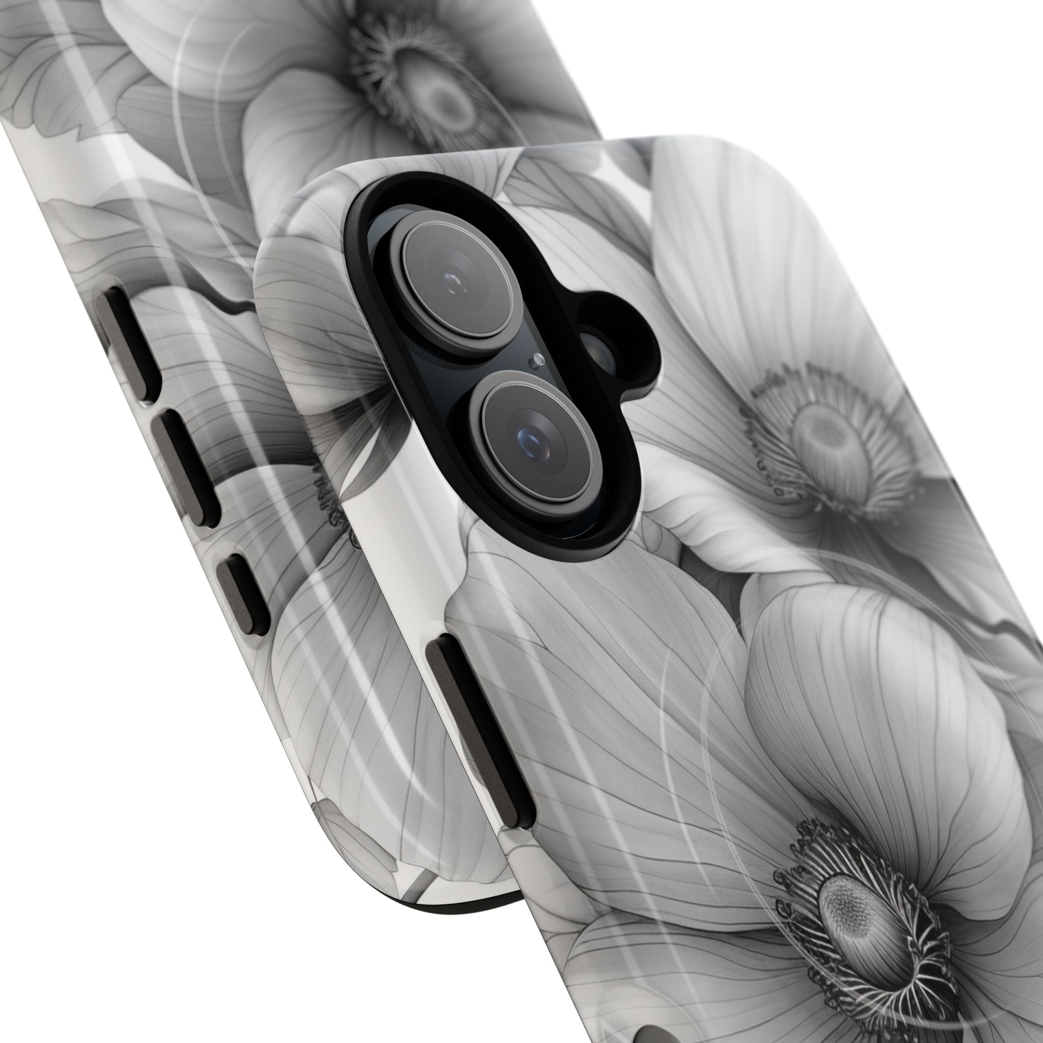 Grayscale Floral Harmony iPhone 16 - Tough+