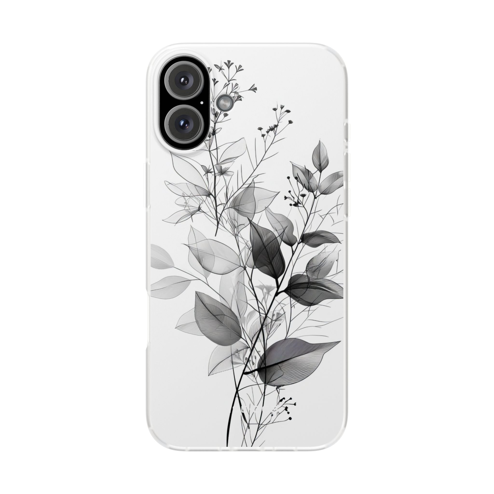 Veined Leaves Gray iPhone 16 Plus Case - Soft