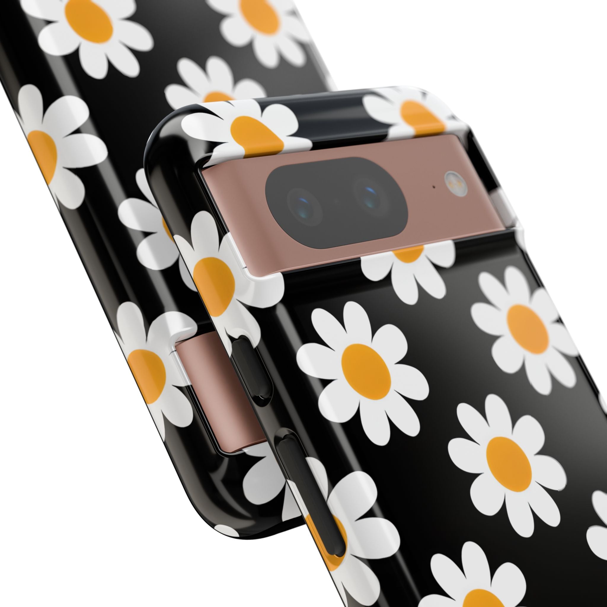 Minimalist White Daisies on Black Google Pixel 8 - Tough