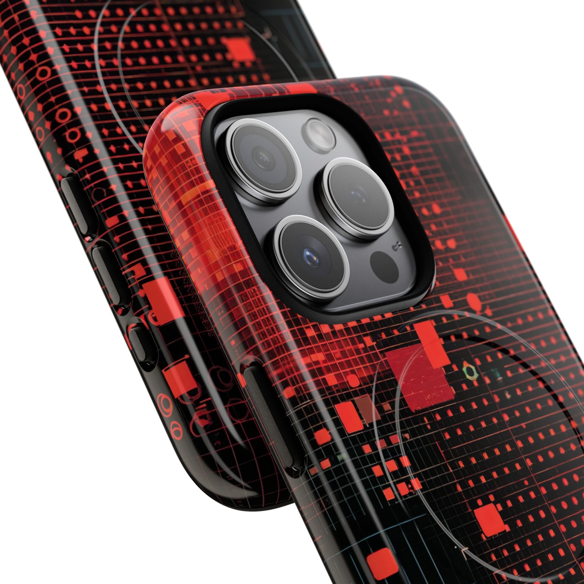 Crimson Circuit Grid iPhone 15 - Tough+
