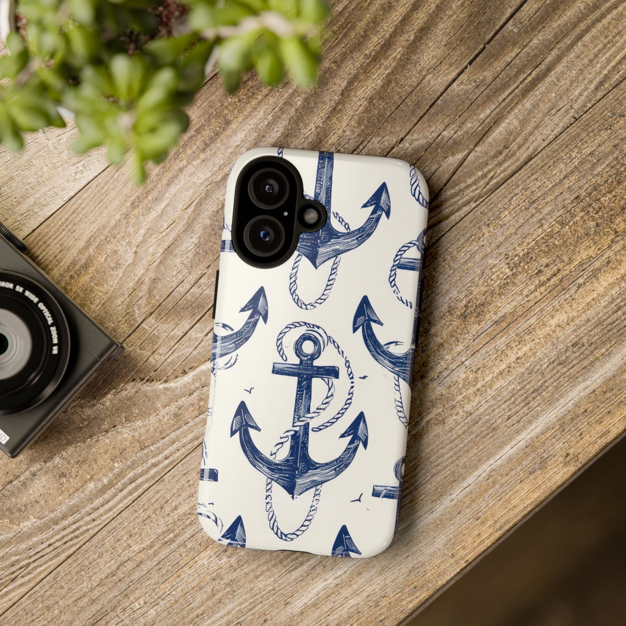 Navy Anchor Tapestry iPhone 16 - Tough