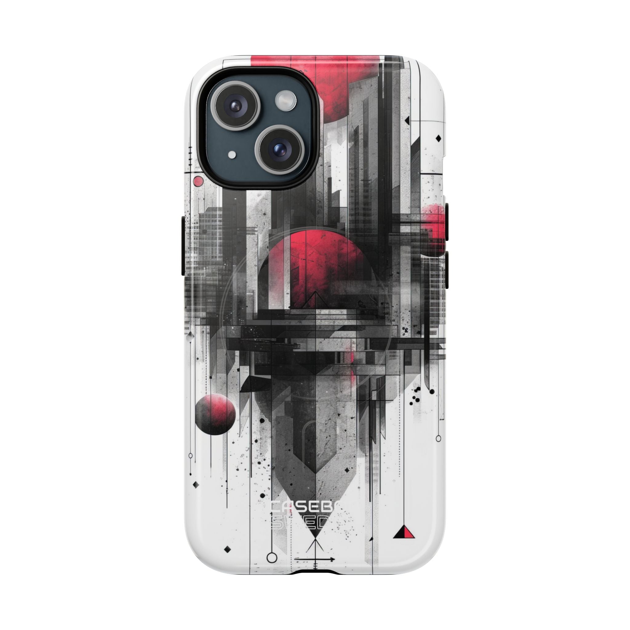Crimson Gridlines Cityscape iPhone 15 - Tough+