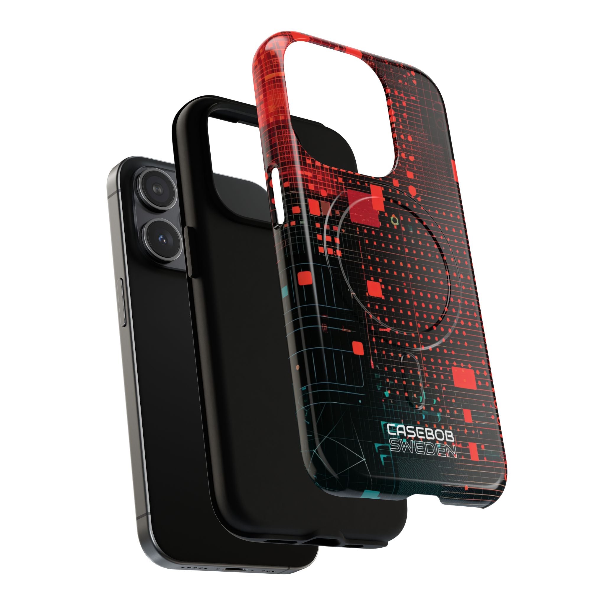 Crimson Circuit Grid iPhone 15 - Tough+