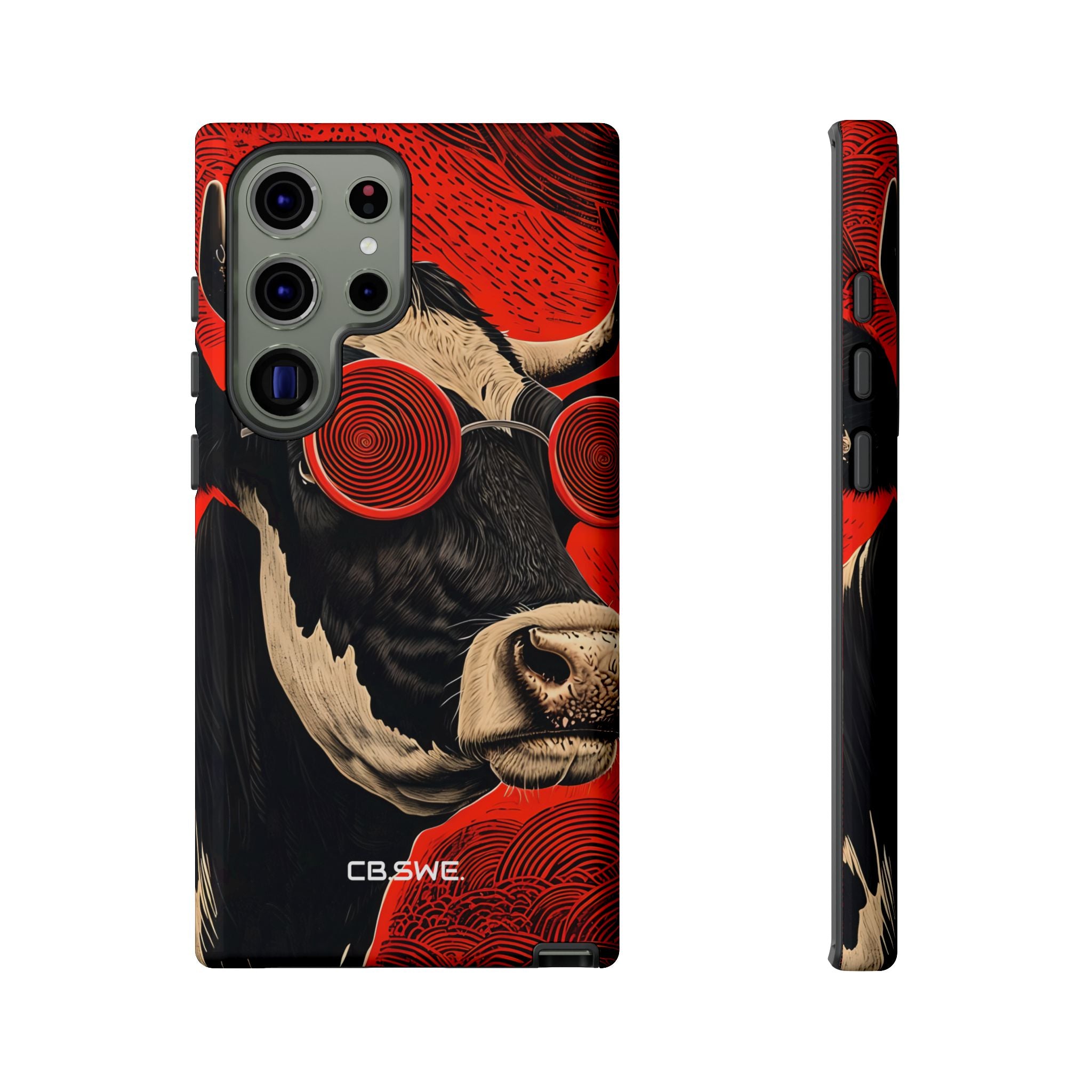 Surreal Black White Cow Red Spiral Sunglasses Samsung S23 - Tough