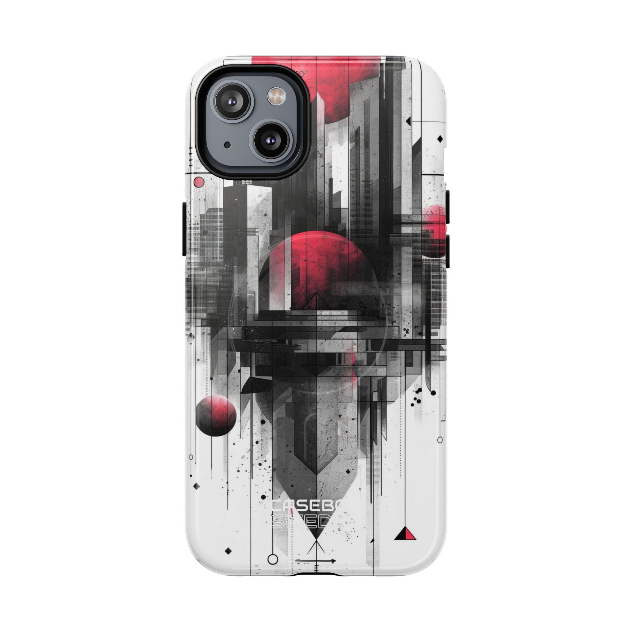 Crimson Gridlines Cityscape iPhone 14 - Tough+