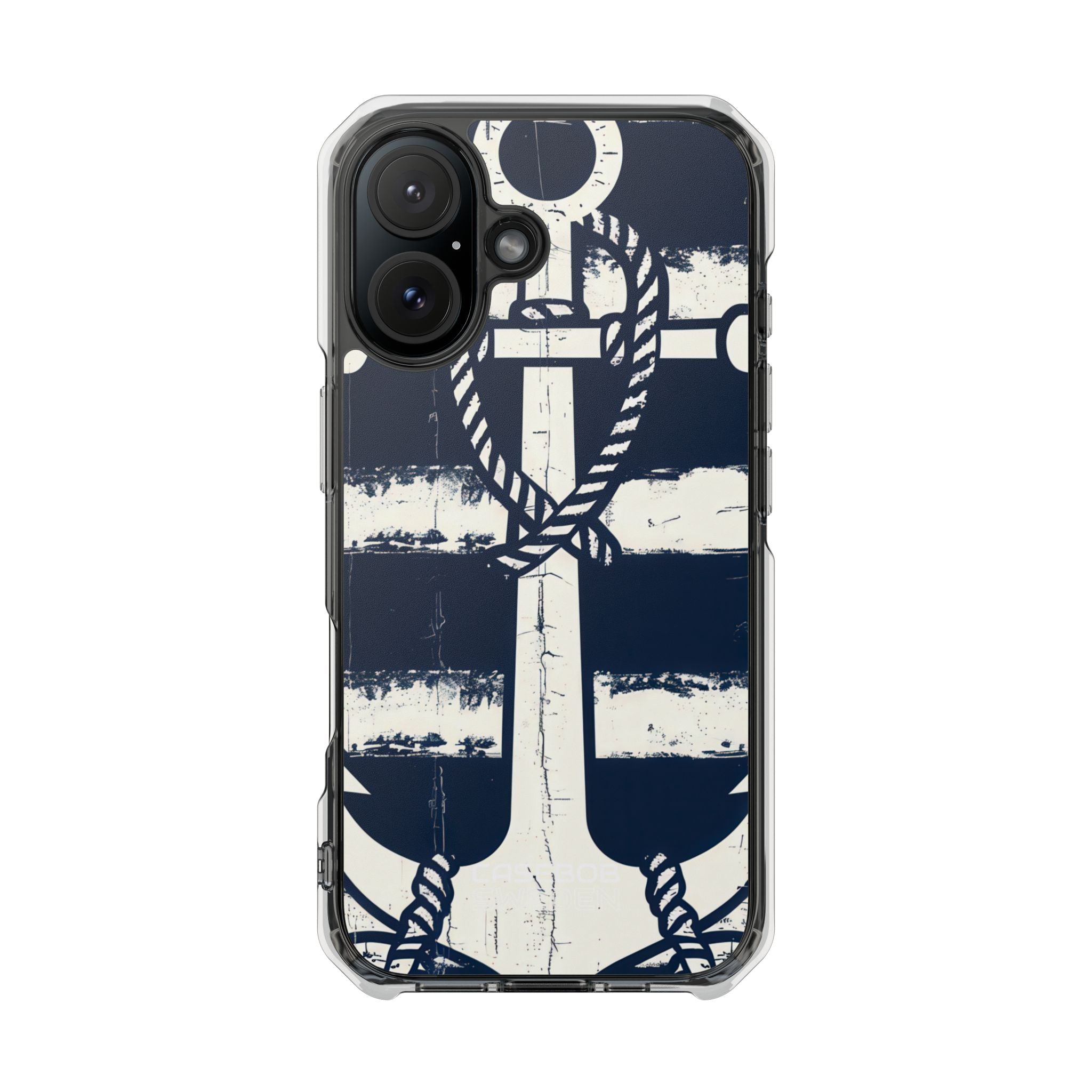 Navy Anchor Stripes iPhone 16 - Impact Clear+