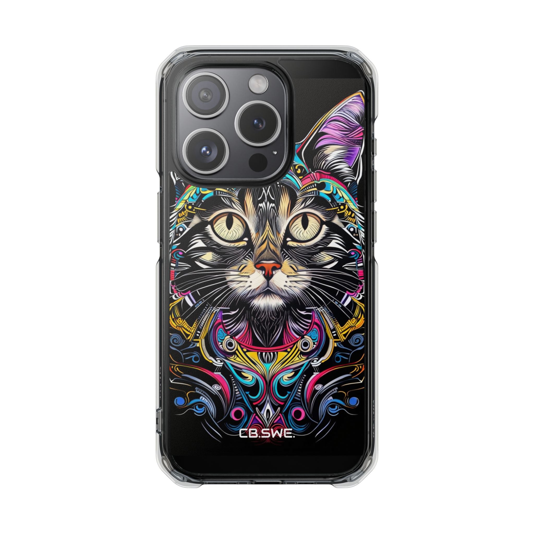 Stunning Multi-Color Scratchboard Art Intricate Tabby Cat iPhone 15 - Impact Clear+