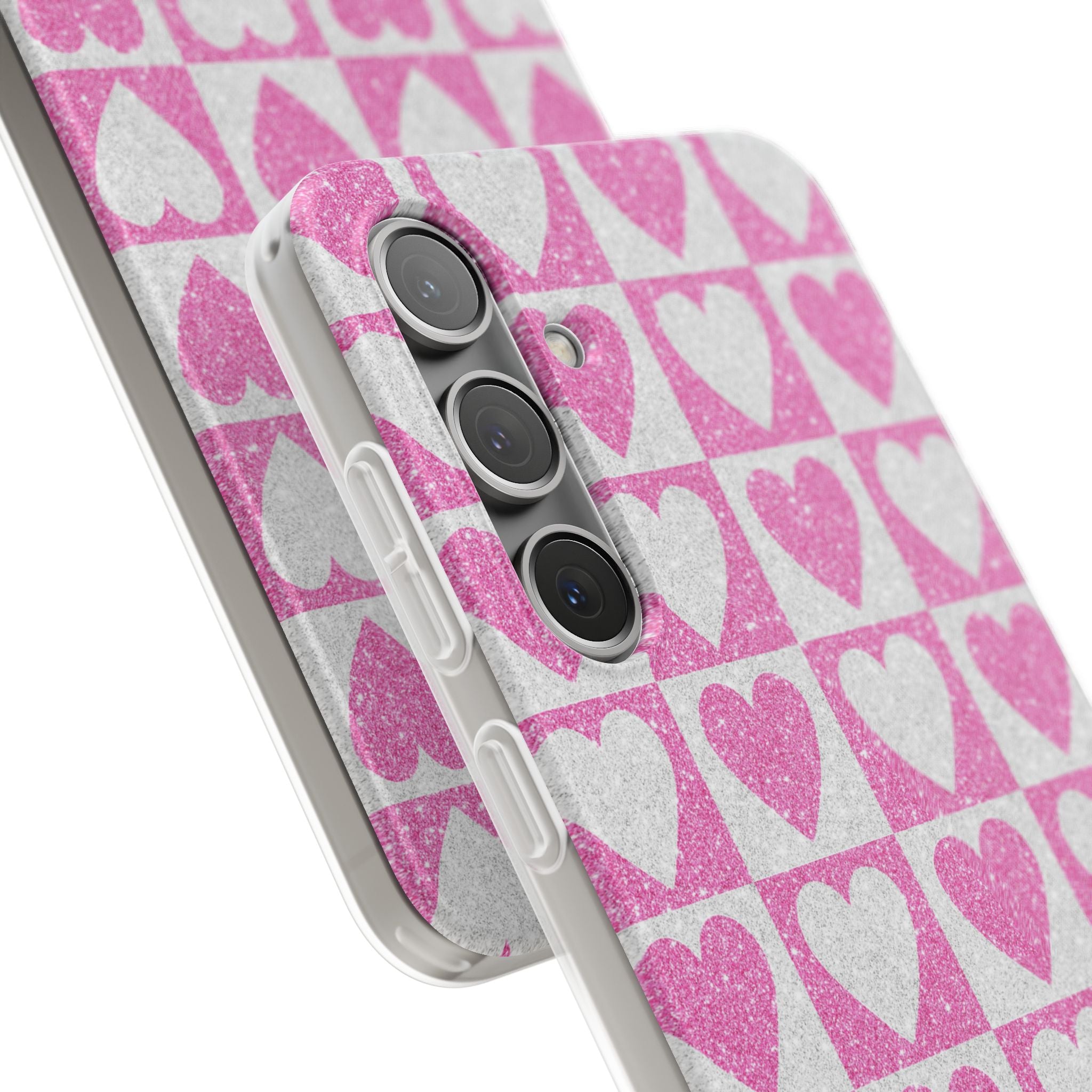 Glitter Heart Grid Samsung S24 Plus Case - Soft