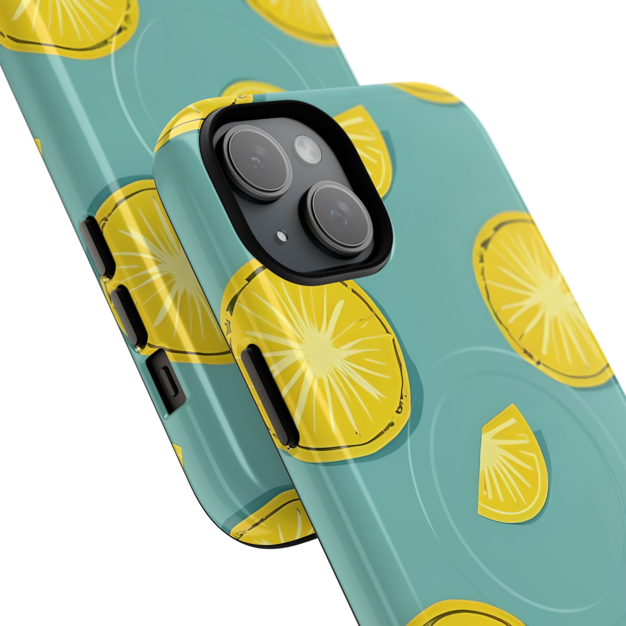 Bright Yellow Pineapple Slice on Teal iPhone 15 - Tough+