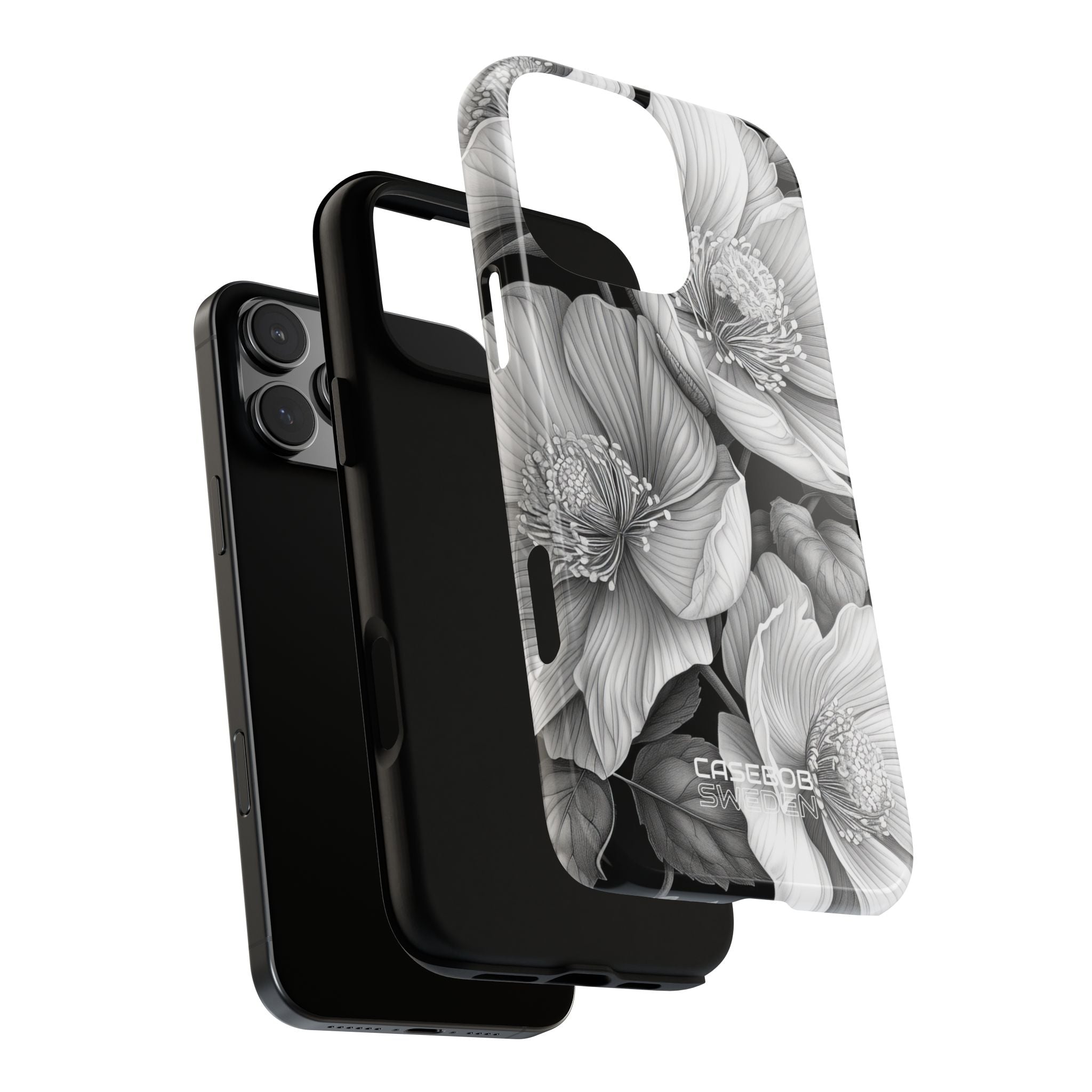 Monochrome Petal Dance iPhone 16 - Tough