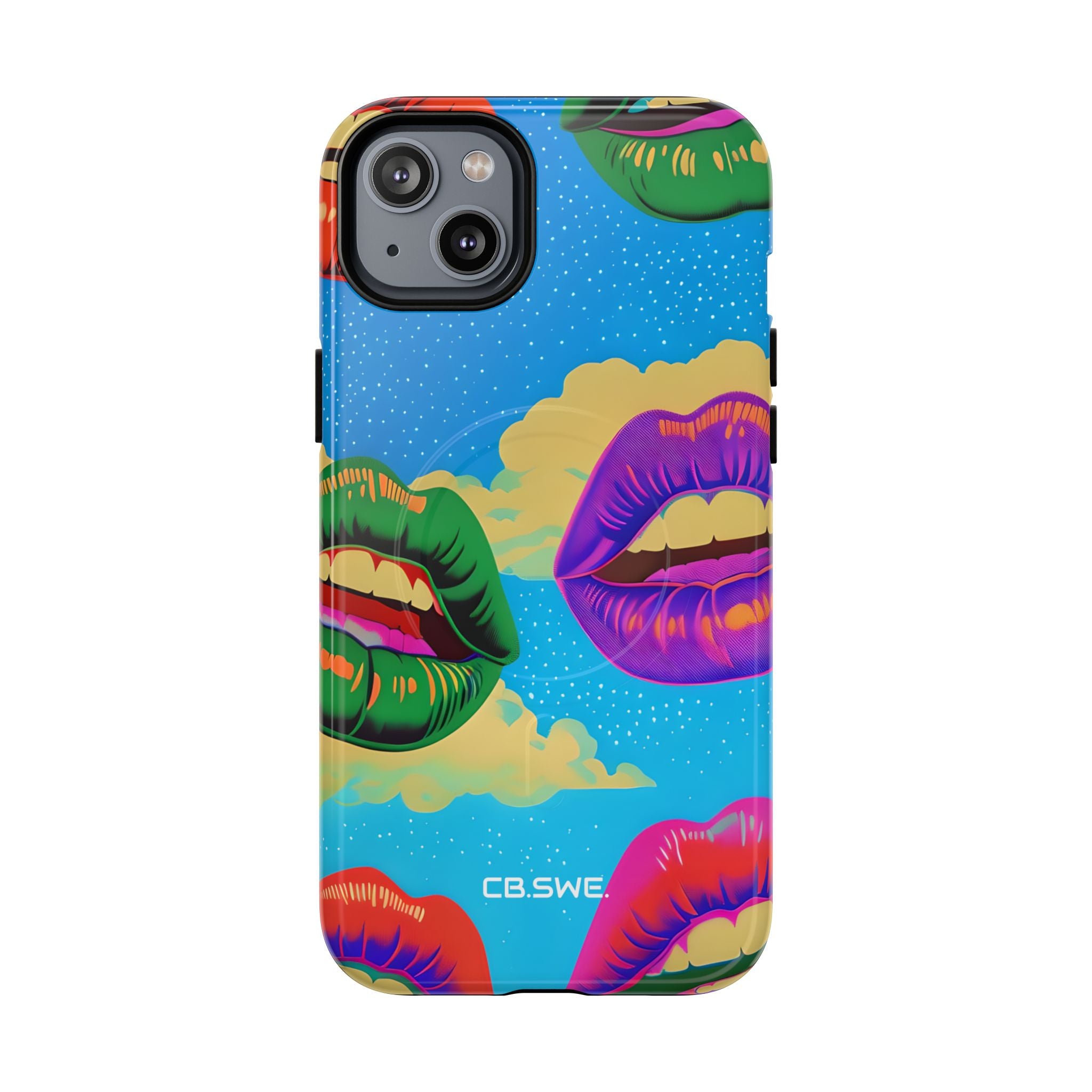 Colorful Surreal Lips Floating Bright Blue Sky iPhone 14 - Tough+