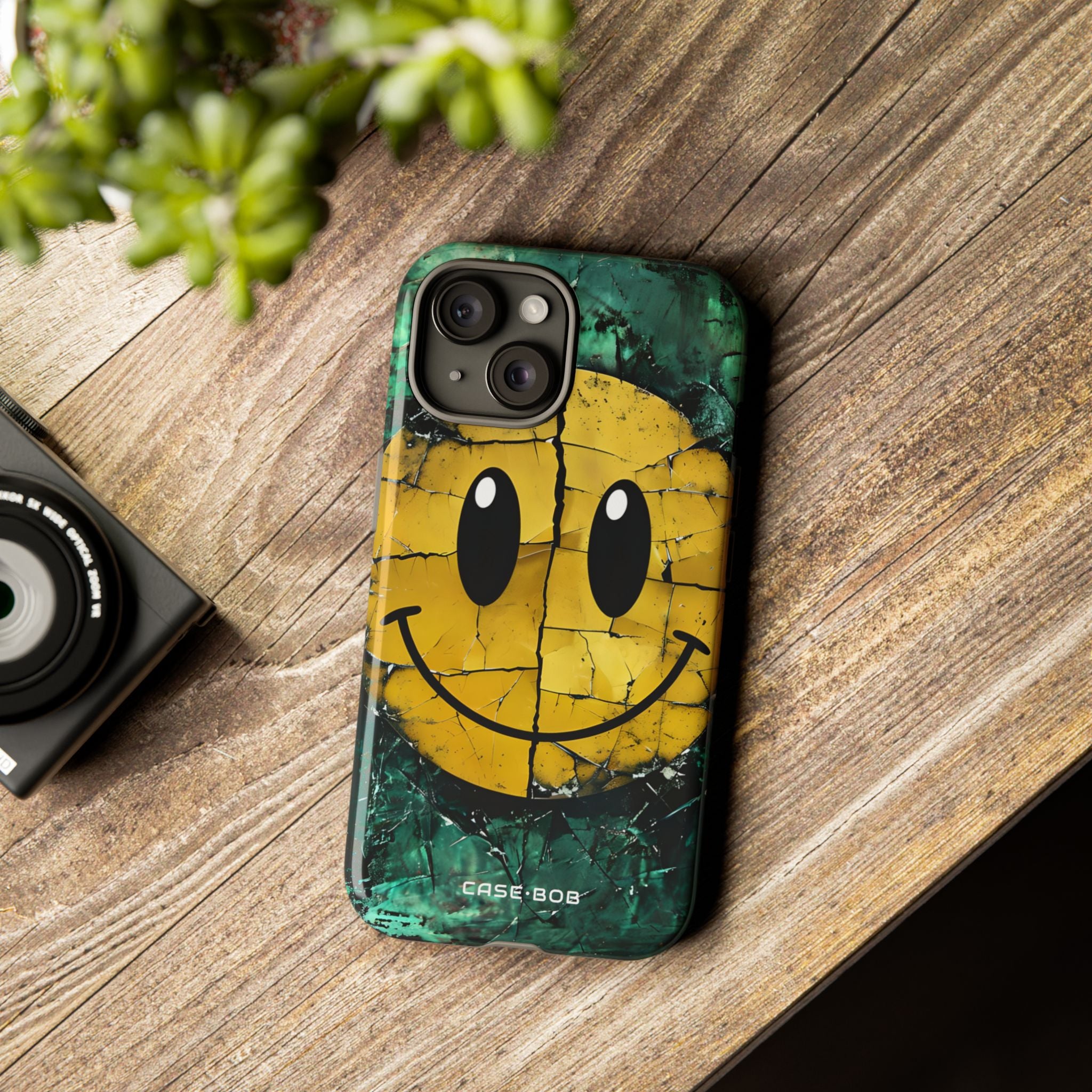 Cracked Smiley iPhone 15 Case - Tough