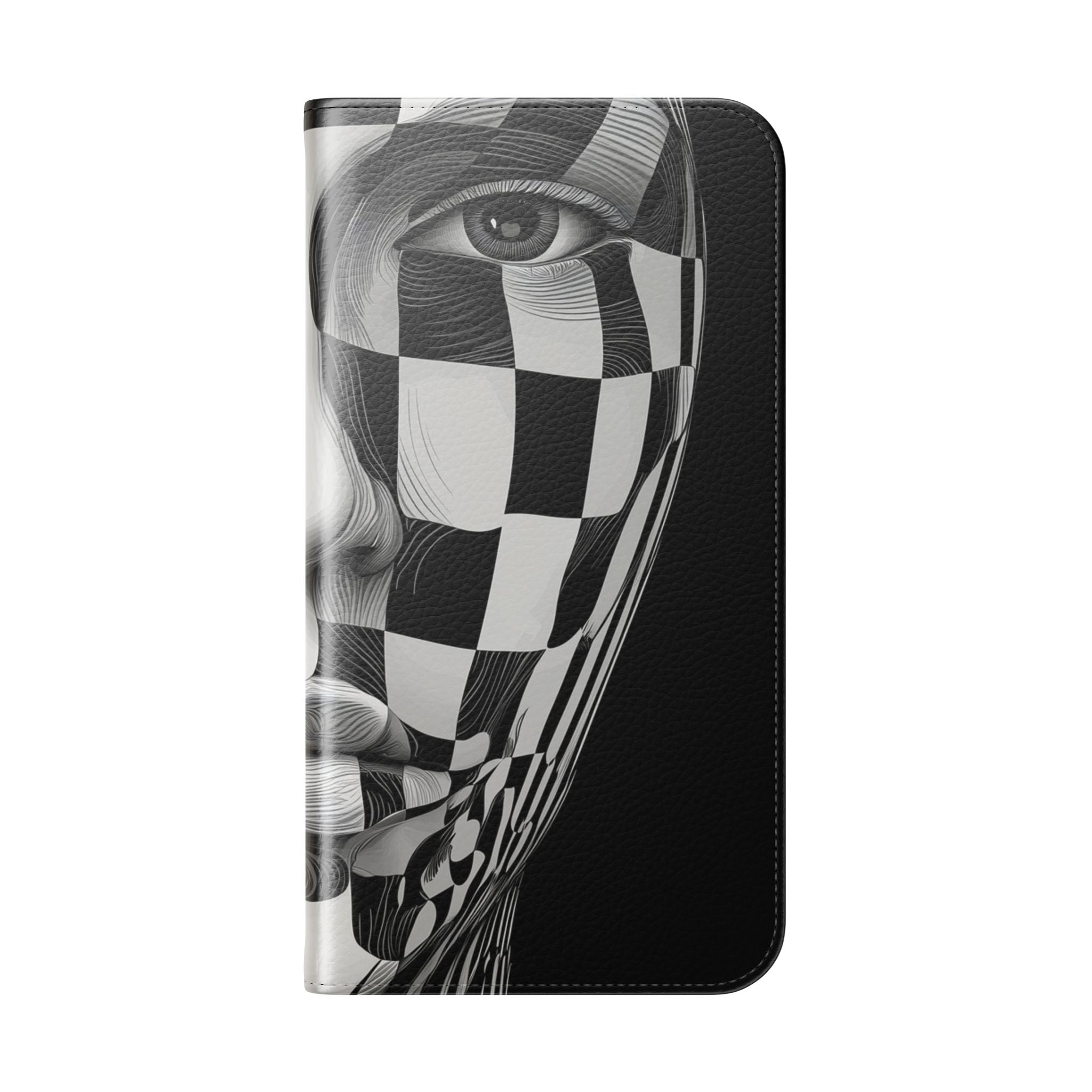 Mirrored Checkerboard Face - iPhone 16 Max Case - Wallet