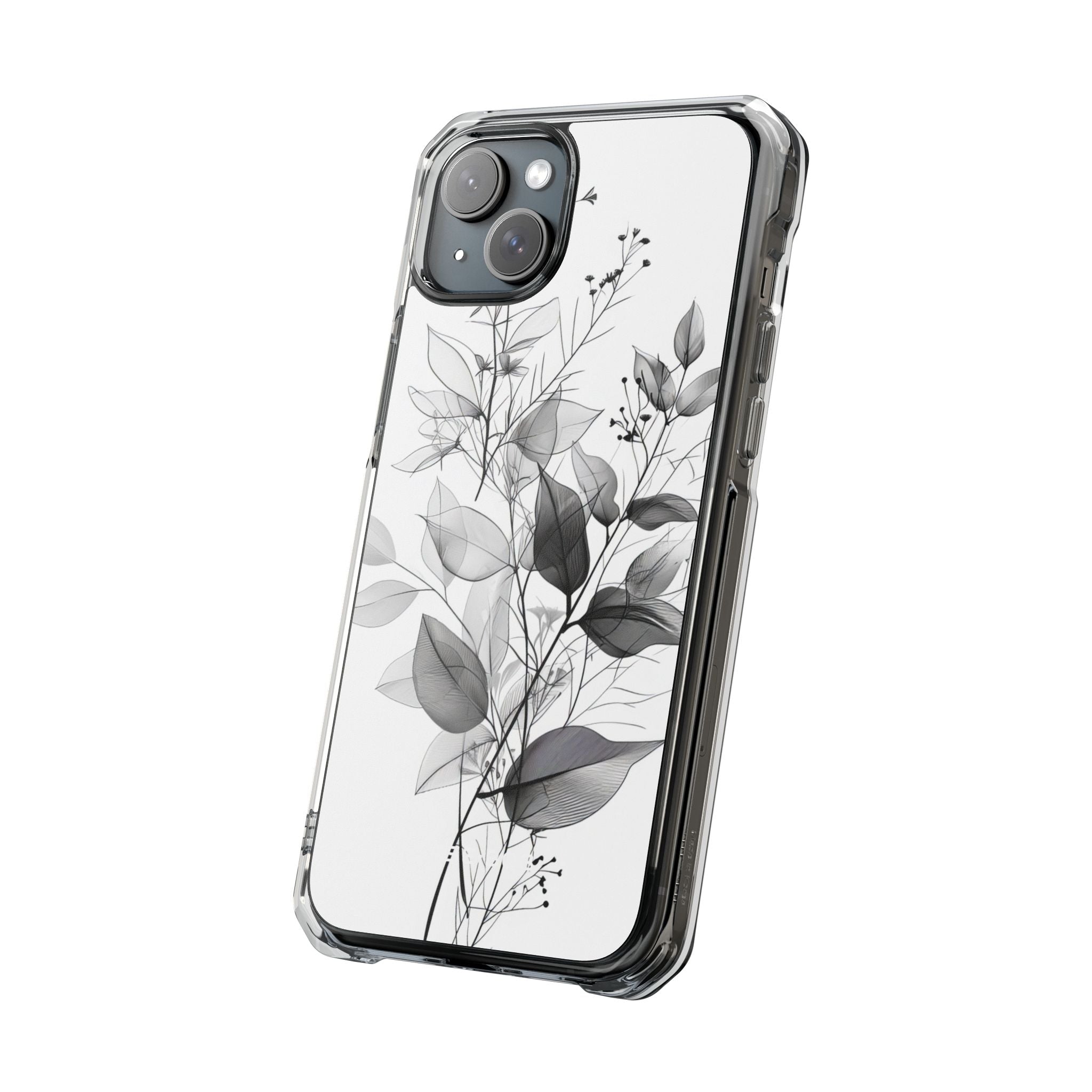 Veined Leaves Gray iPhone 15 Plus Case - Impact
