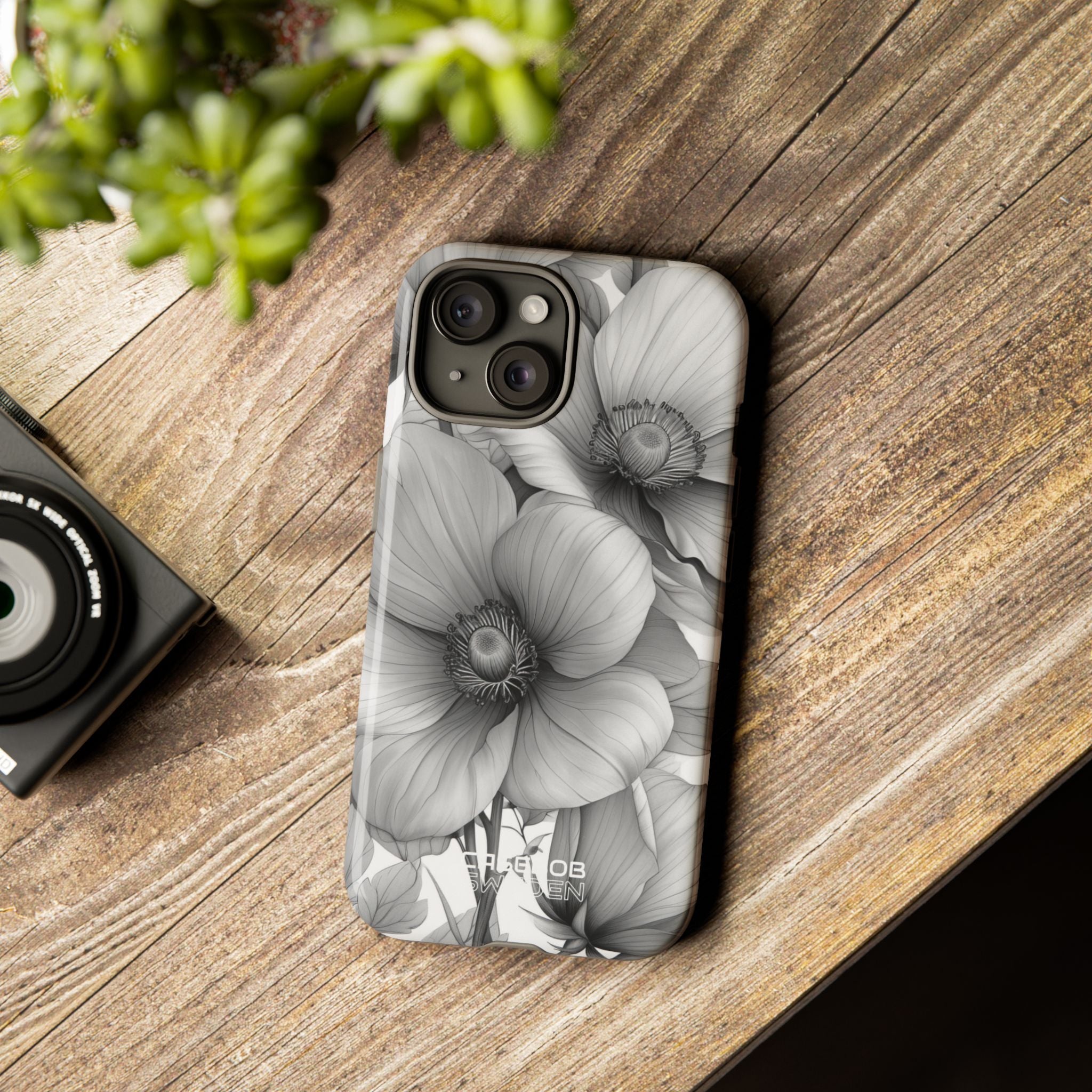 Grijstinten Bloemenharmonie iPhone 15 - Tough