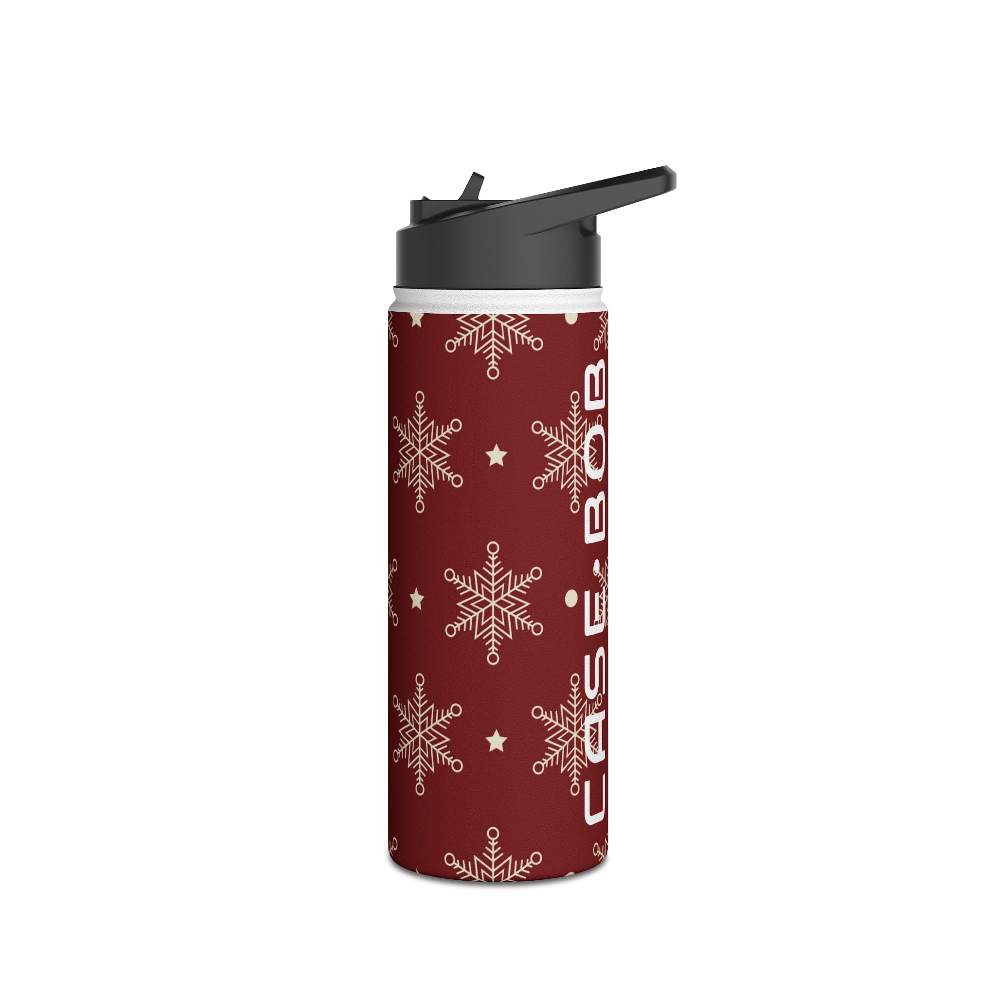 Cream Snowflakes Crimson - Stainless Steel Water Bottle
