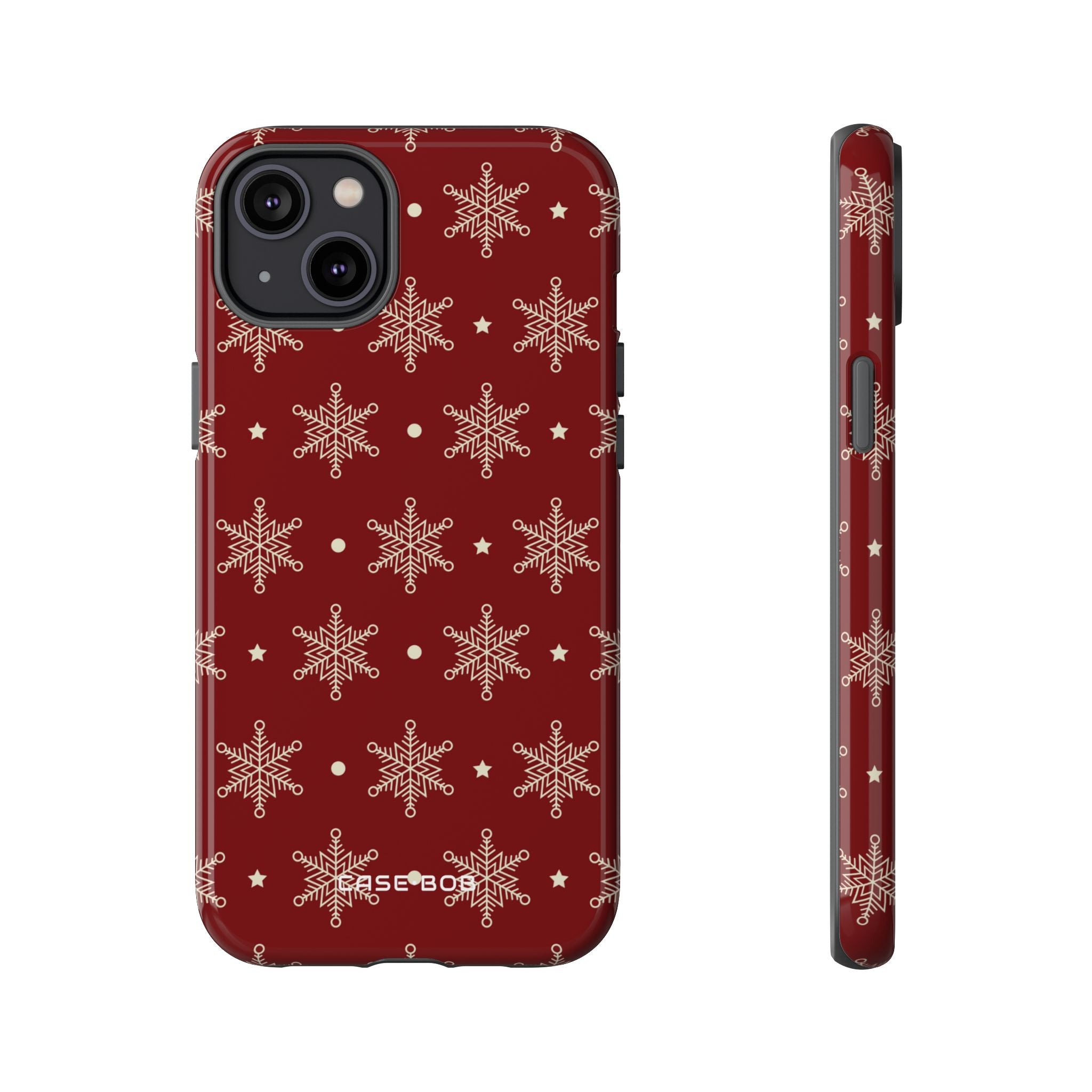Cream Snowflake Crimson iPhone 14 Plus Case - Tough