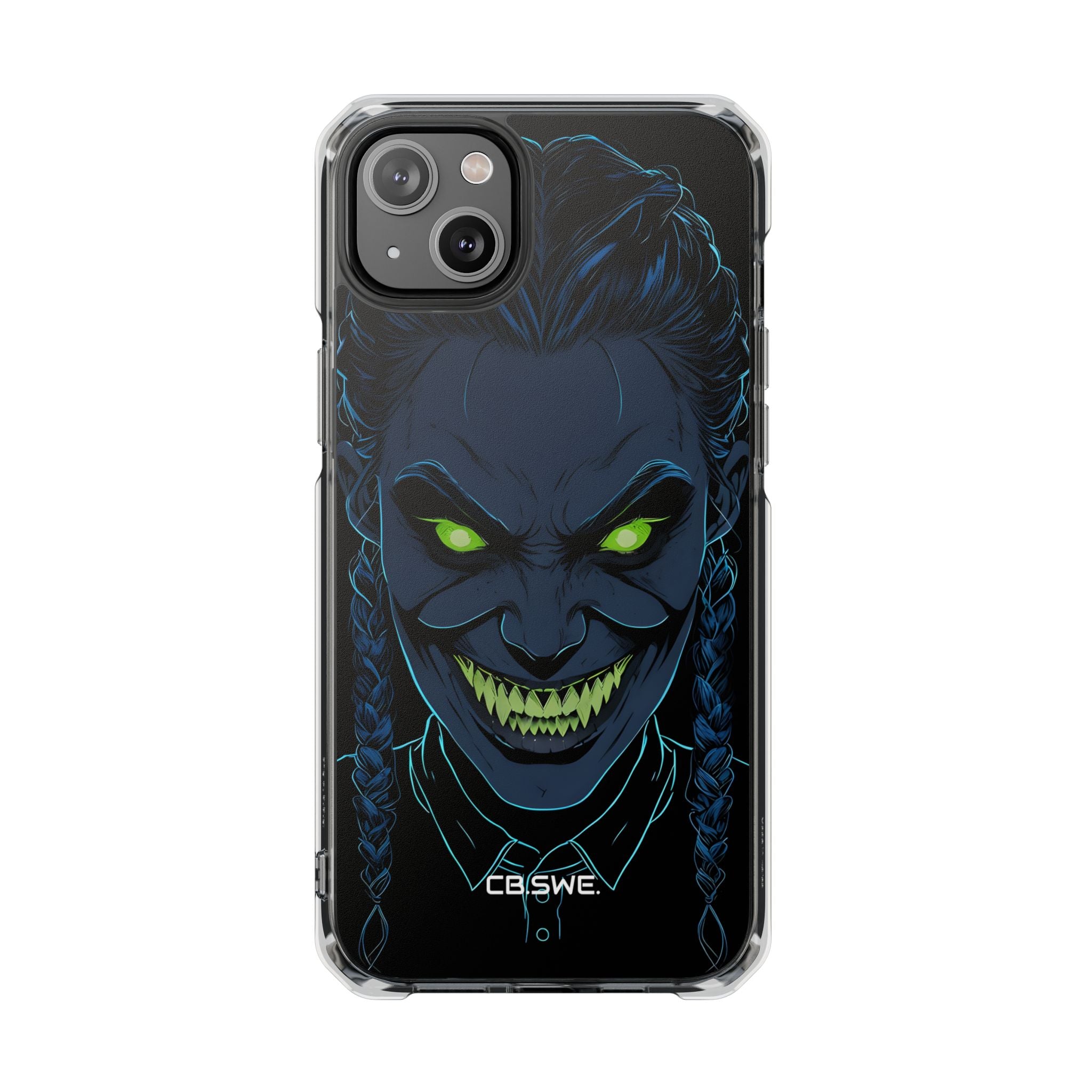 Unheimlicher, unheimlicher Charakter mit neongrünen Augen, iPhone 14 – Impact Clear+