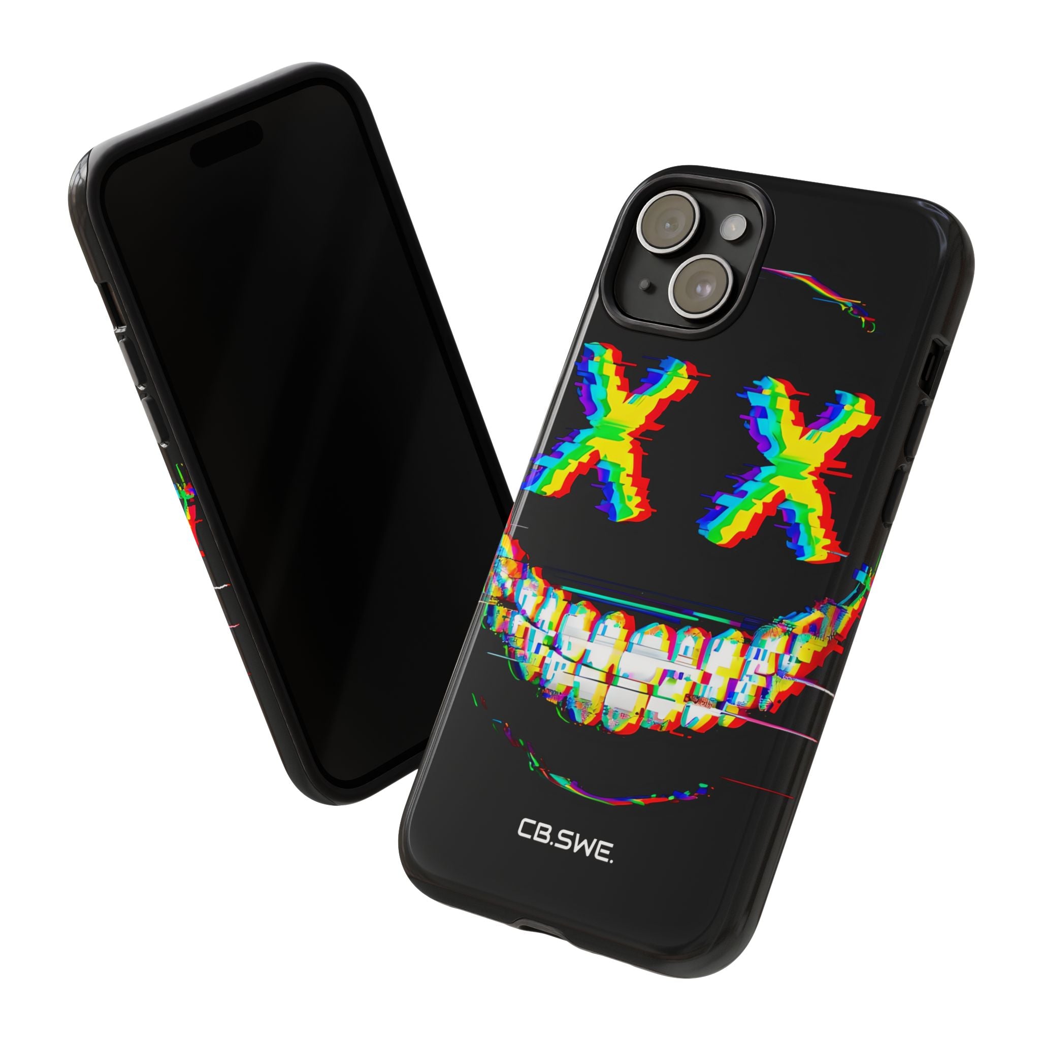 Sinister Glitch Art Smiley Face Digital Phone iPhone 15 - Tough