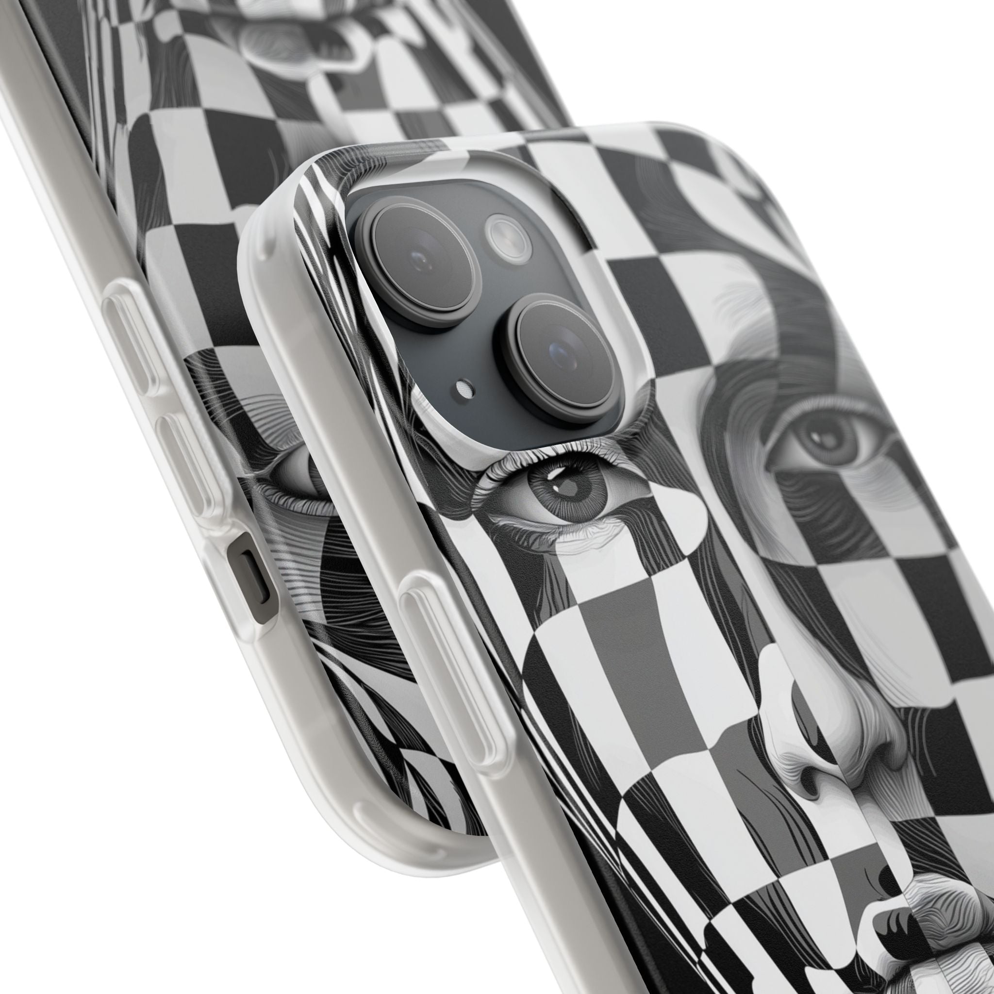 Checkered Face iPhone 15 Case - Soft