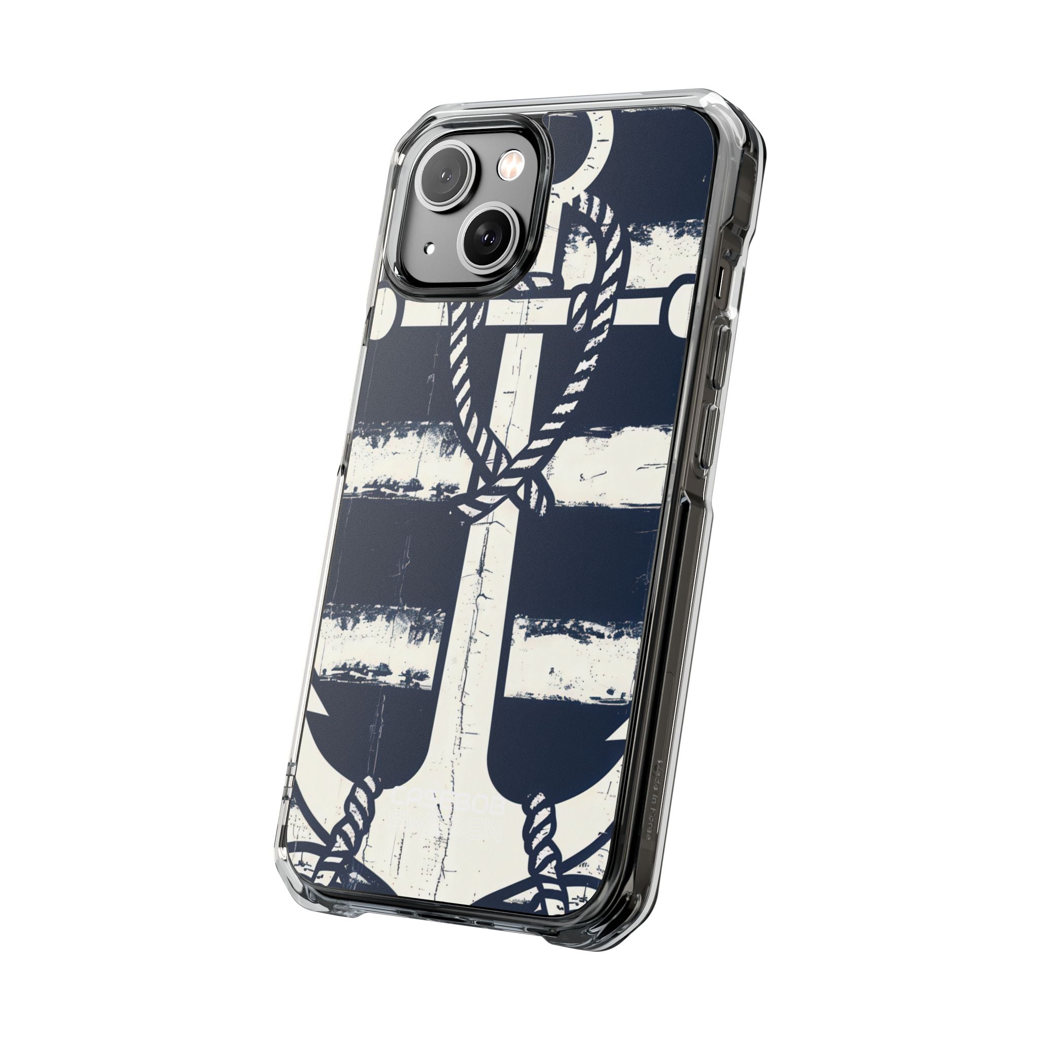 Navy Anchor Stripes iPhone 14 - Impact Clear+