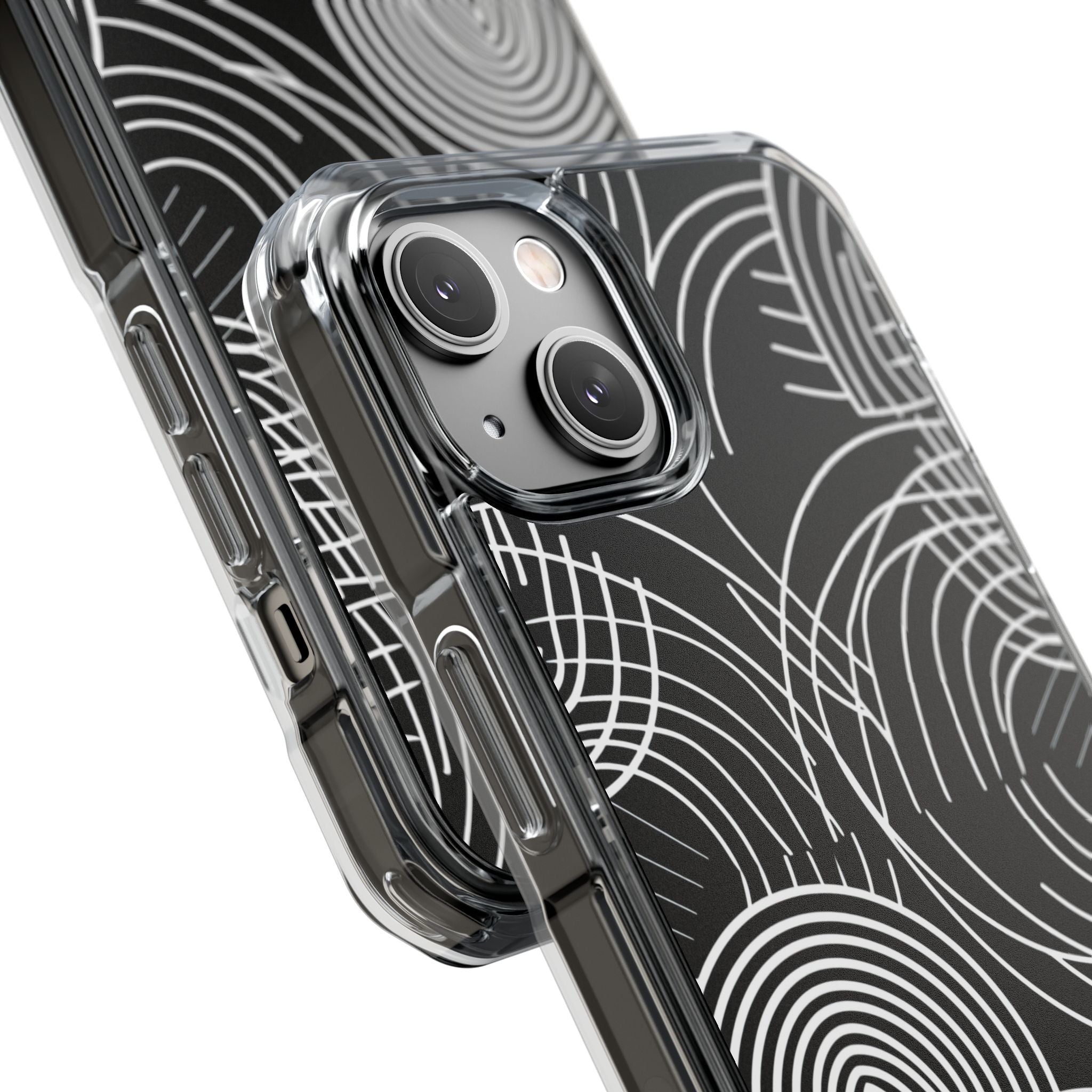 Monochrome Spiral Curves iPhone 14 - Impact Clear+