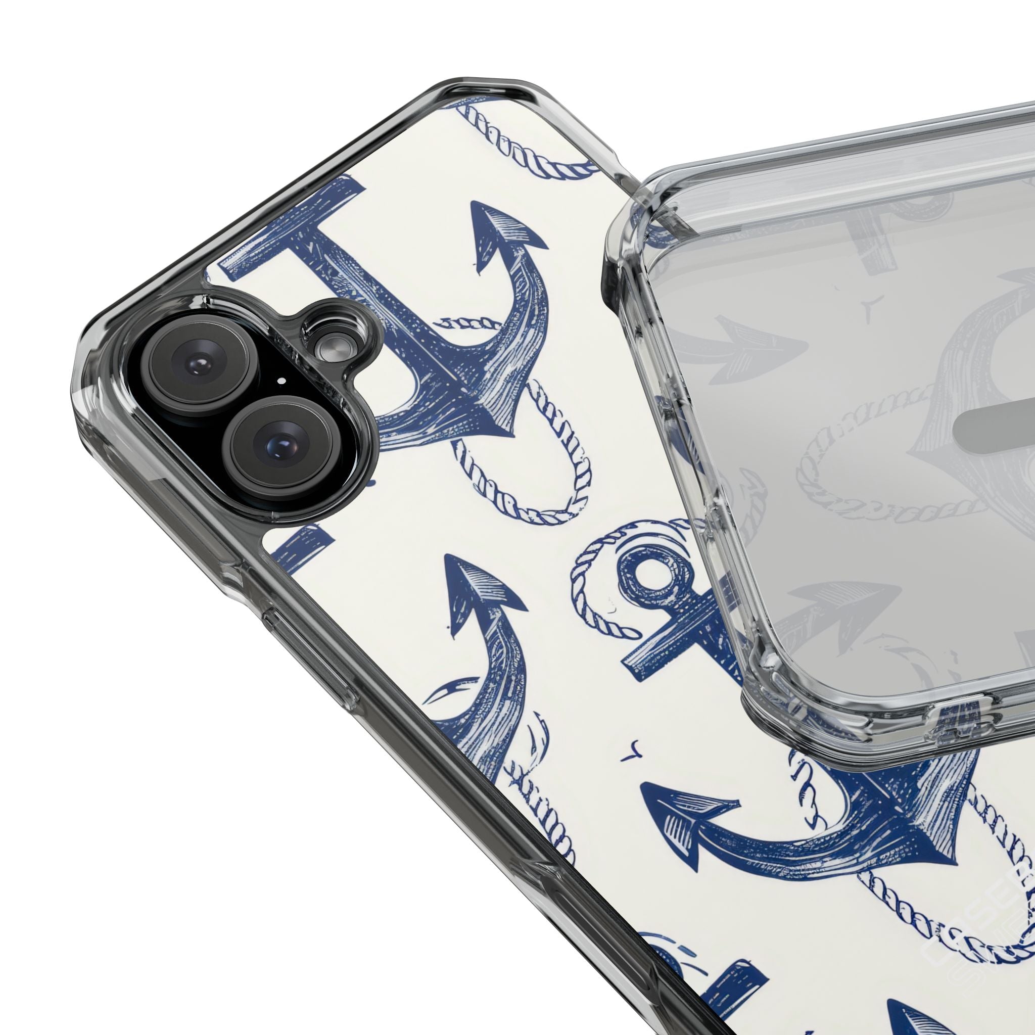 Navy Anchor Tapestry iPhone 16 - Impact Clear+