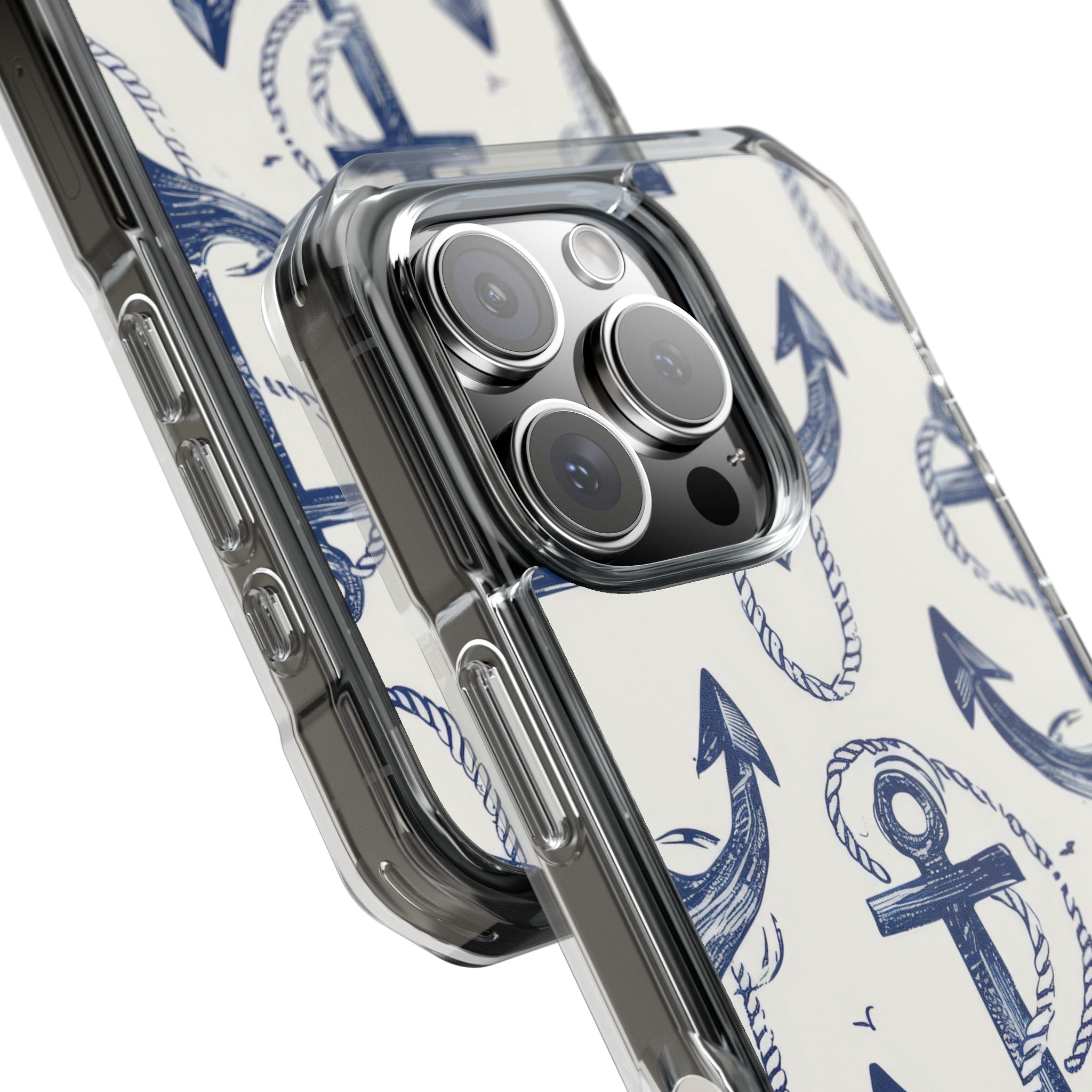 Navy Anchor Tapestry iPhone 16 - Impact Clear+