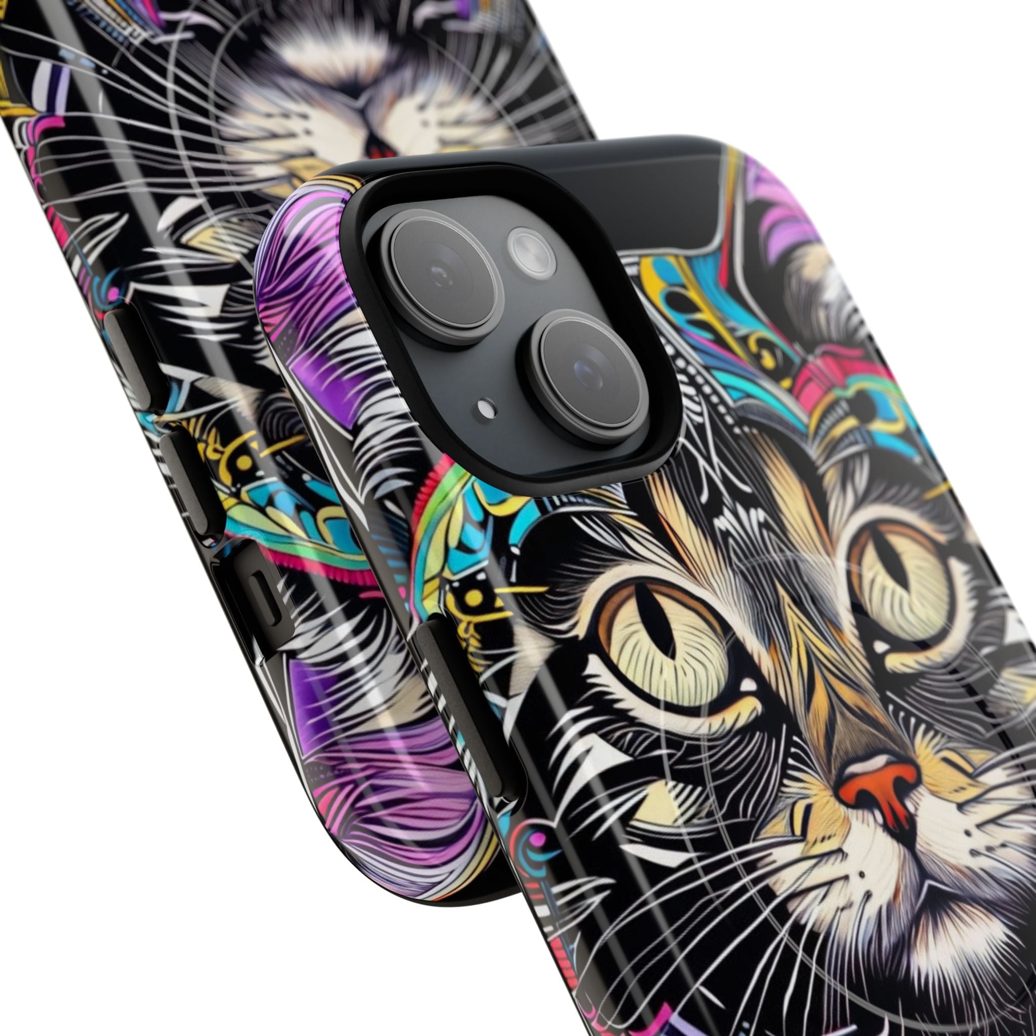 Stunning Multi-Color Scratchboard Art Intricate Tabby Cat iPhone 15 - Tough+
